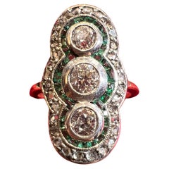 late 19th century marquise emerald and old-cut diamond ring in 18-carat gold