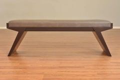 Fin Bench with Expresso Maple and Grey Upholstery by Lee Weitzman, in Stock