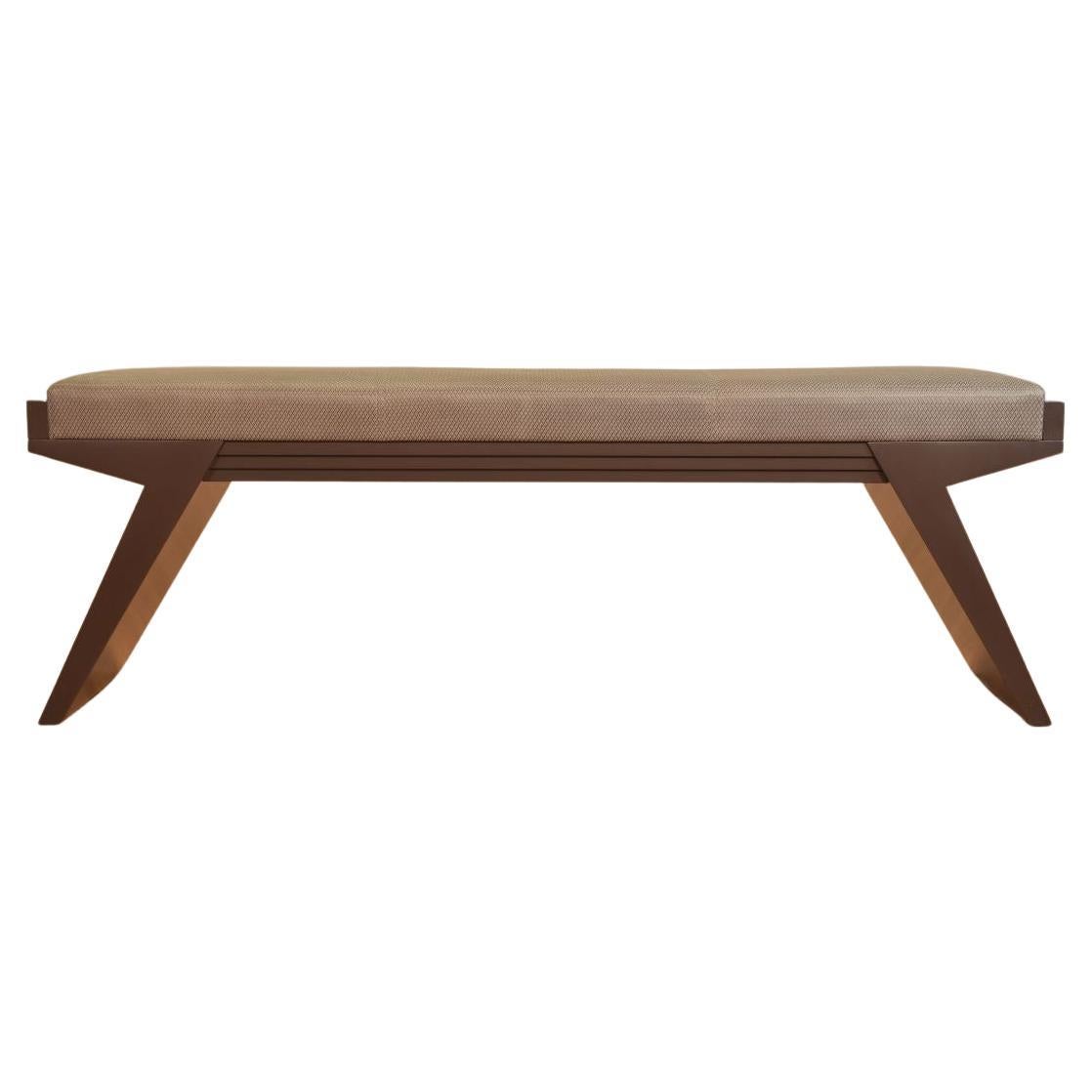 Fin Bench with Expresso Maple and Grey Upholstery by Lee Weitzman, in Stock