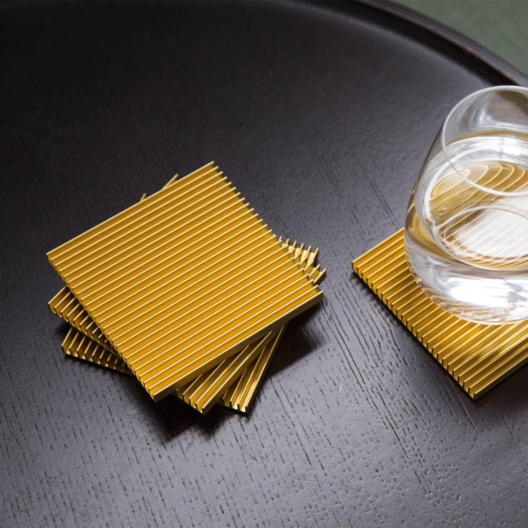 Anodized Fin Coasters from Souda, In Stock, Set of Four, Gold, Modern, Minimal For Sale