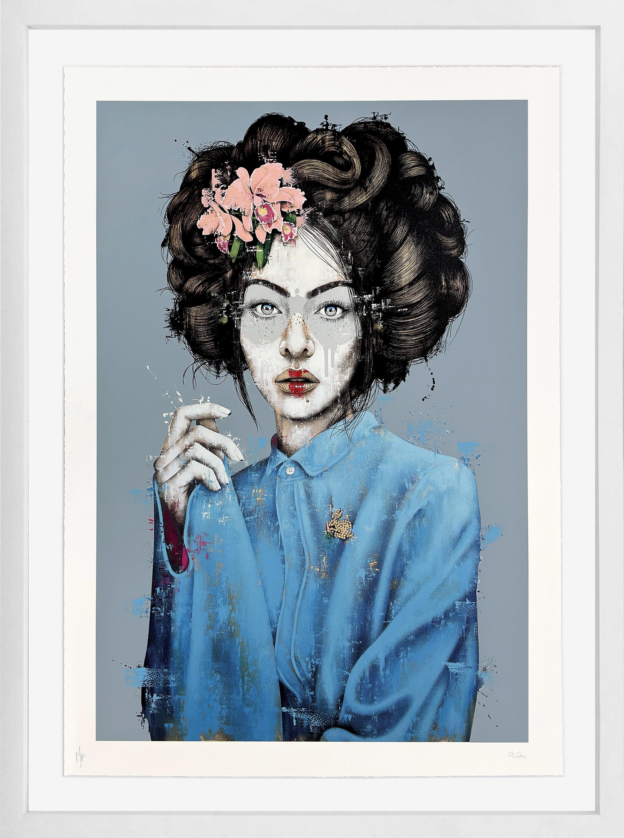 Portrait Print de Fin DAC - Mossiae (Hoja de oro blanco), serigrafía única acabada a mano