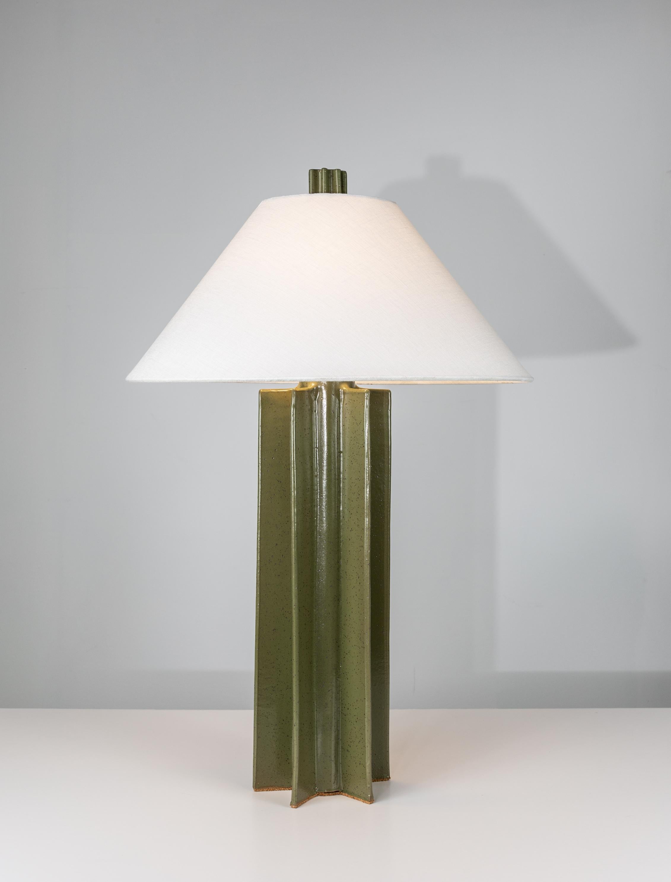 FIN Shade Ceramic Table Lamp, Hand Built, Green Satin Glaze, by Kalin Asenov For Sale 2