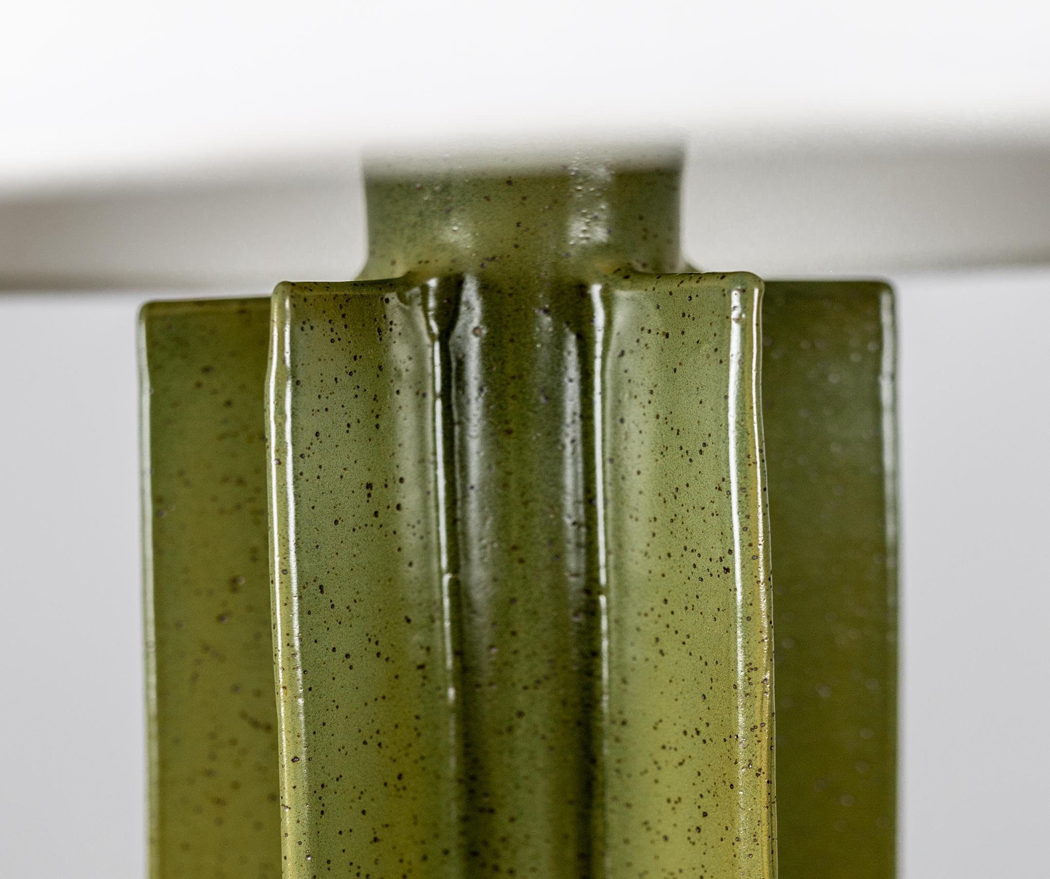 FIN Shade Ceramic Table Lamp, Hand Built, Green Satin Glaze, by Kalin Asenov For Sale 3