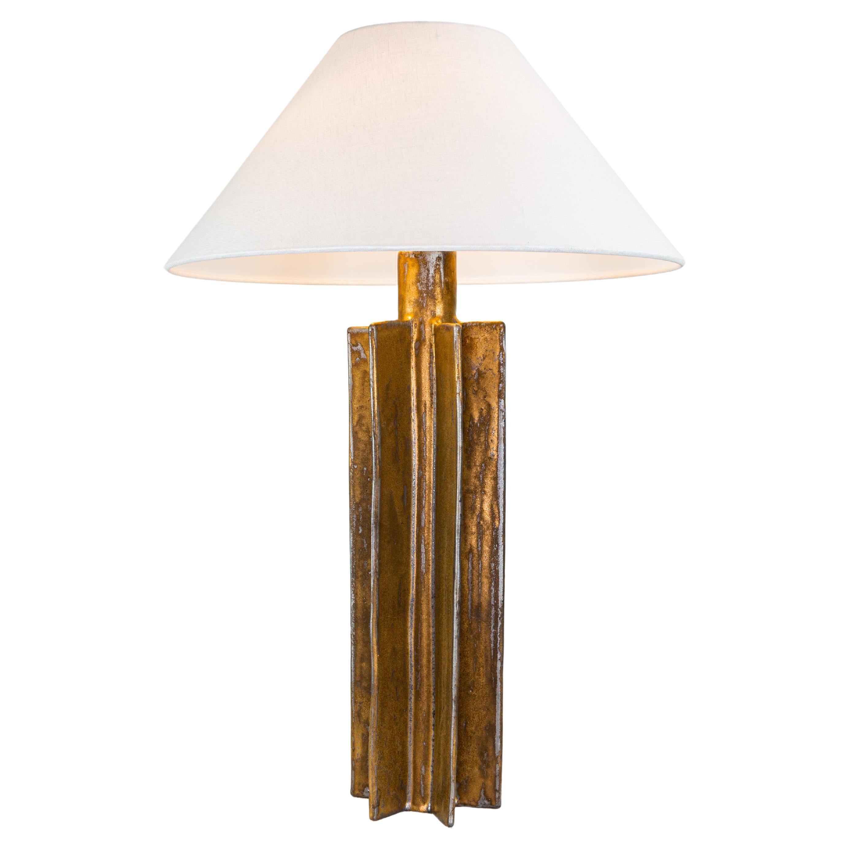FIN Shade Table Lamp, Gold Glaze Finish, hanbuilt ceramic lamp by Kalin Asenov For Sale