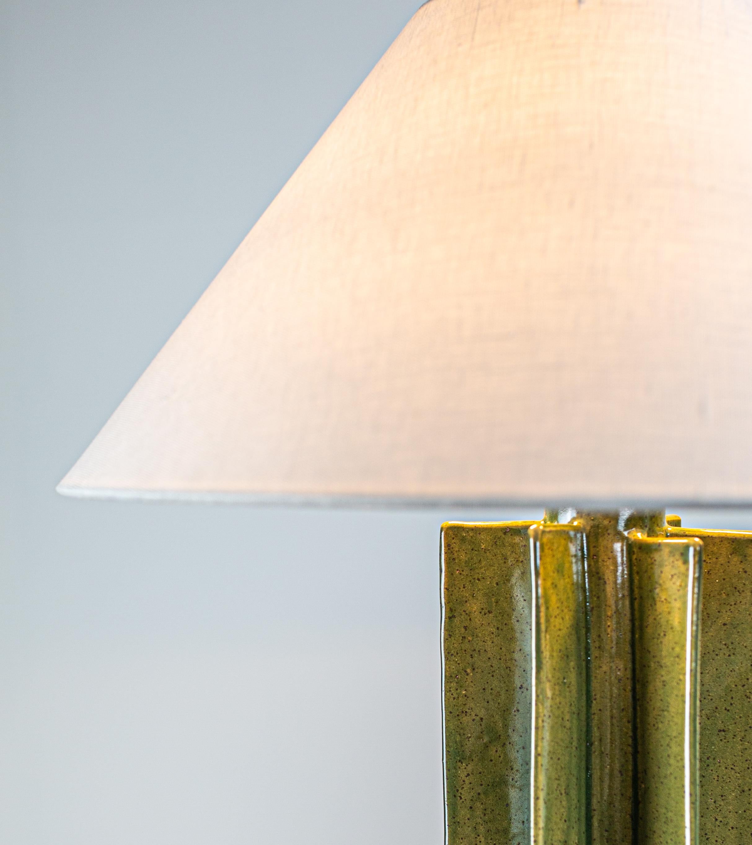 FIN Shade Table Lamp, Green Glaze Finish, hanbuilt ceramic lamp by Kalin Asenov In New Condition For Sale In Savannah, GA