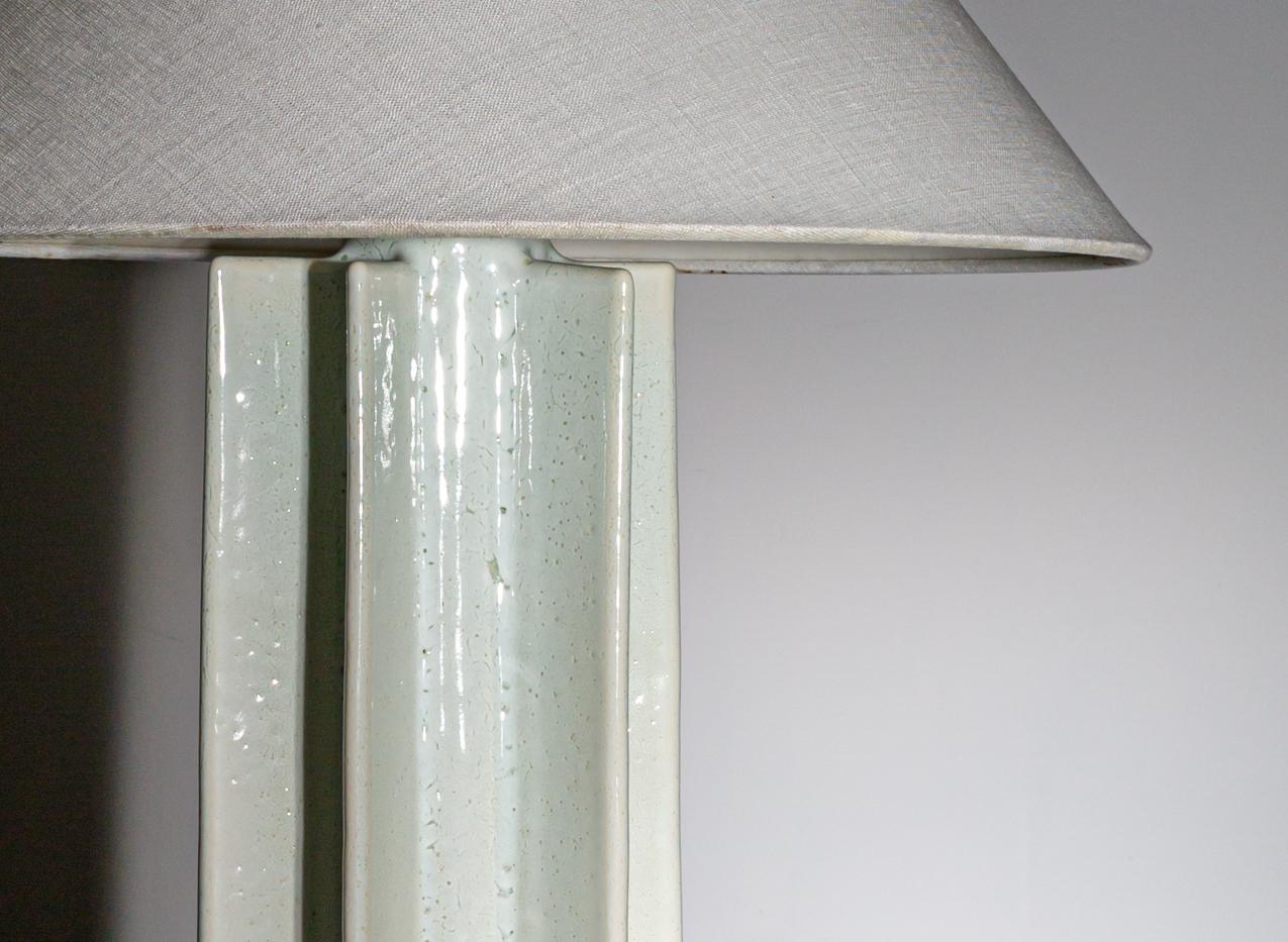 FIN Shade Table Lamp, white glaze blue undertones, ceramic lamp by Kalin Asenov For Sale 5