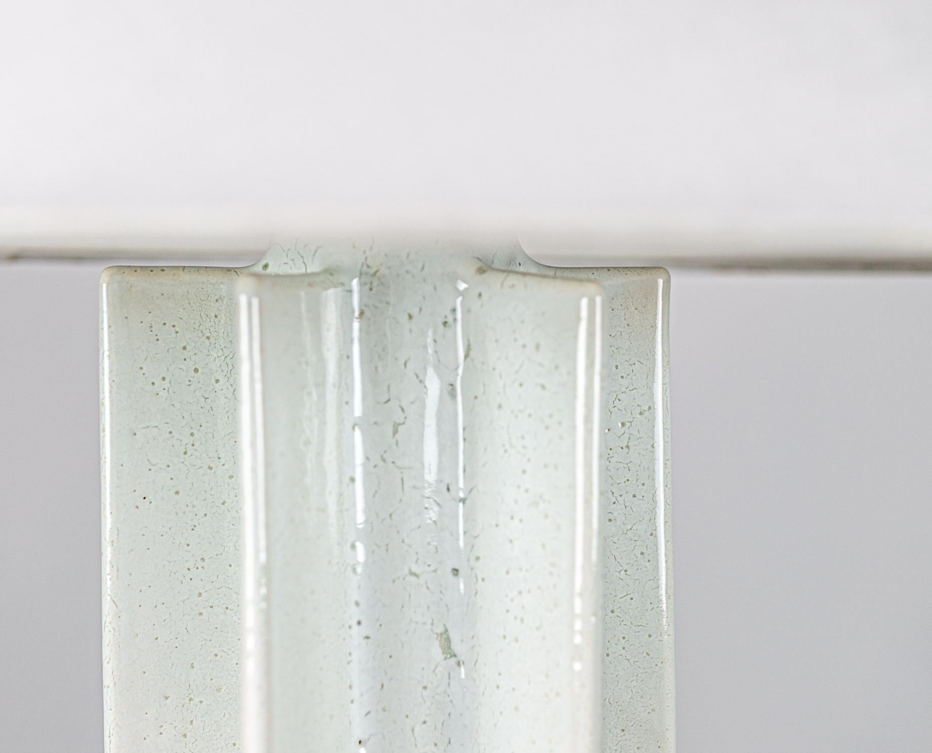 Modern FIN Shade Table Lamp, white glaze blue undertones, ceramic lamp by Kalin Asenov For Sale