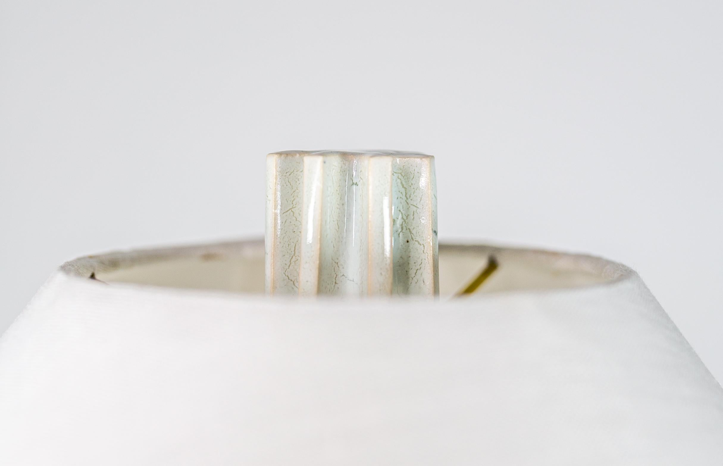 Contemporary FIN Shade Table Lamp, white glaze blue undertones, ceramic lamp by Kalin Asenov For Sale