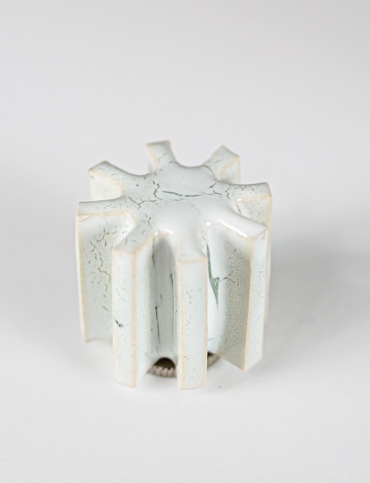 FIN Shade Table Lamp, white glaze blue undertones, ceramic lamp by Kalin Asenov For Sale 1