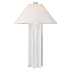 FIN Shade Table Lamp, white glaze blue undertones, ceramic lamp by Kalin Asenov