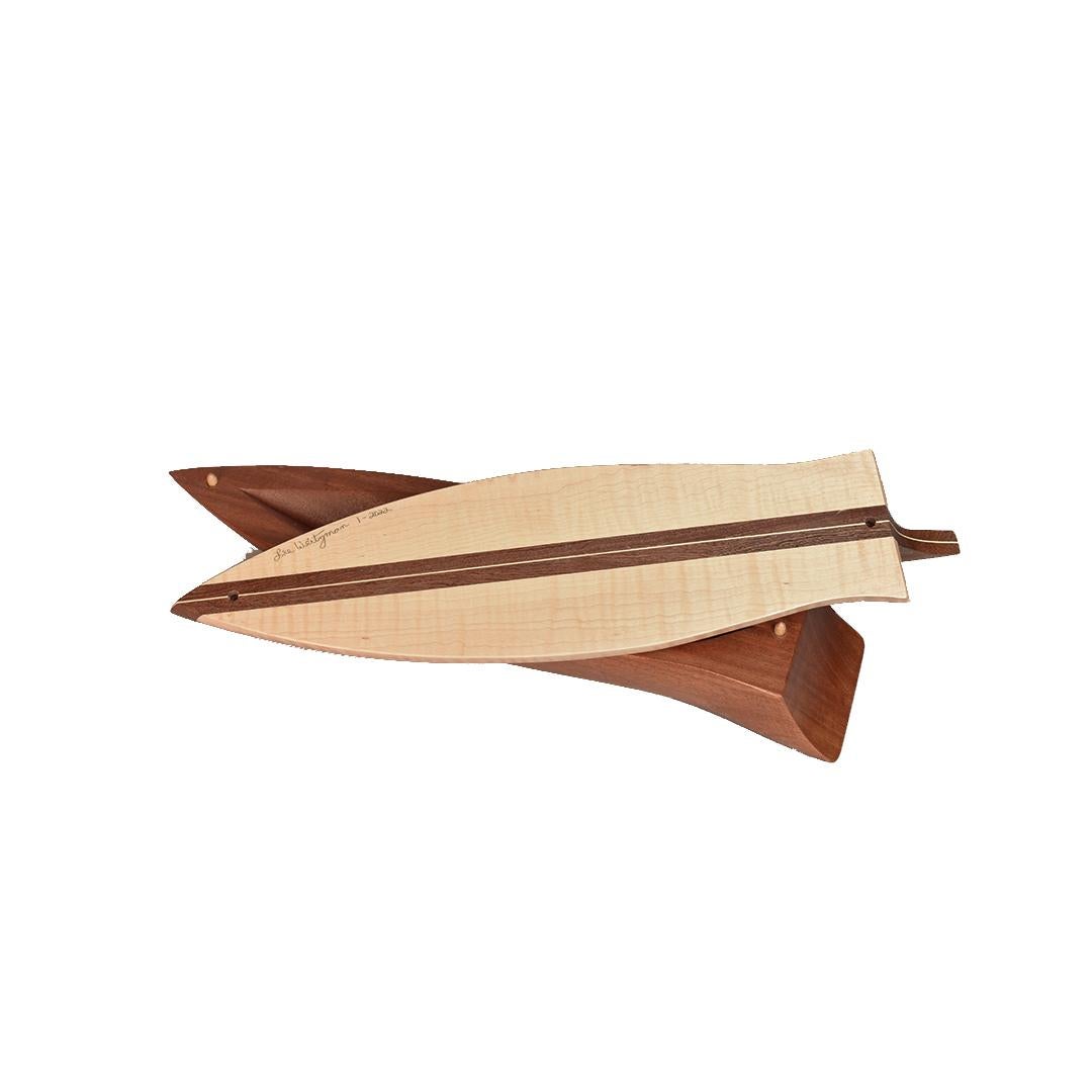 Organic Modern Fin Speed Boat Vessel in Natural Mahogany and Curly Maple by Lee Weitzman For Sale