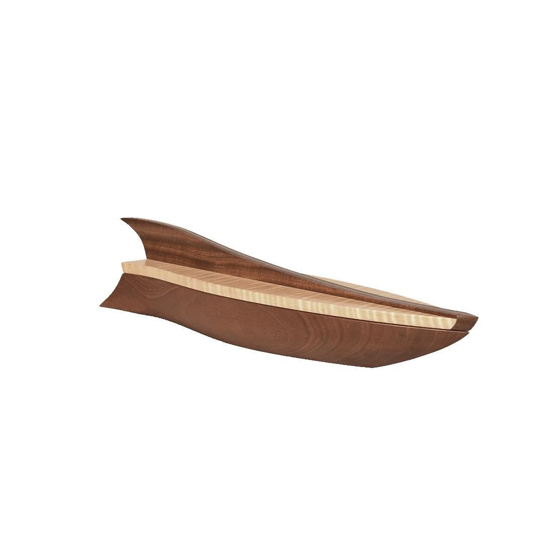 Fin Speed Boat Vessel in Natural Mahogany and Curly Maple by Lee Weitzman In New Condition For Sale In Chicago, IL