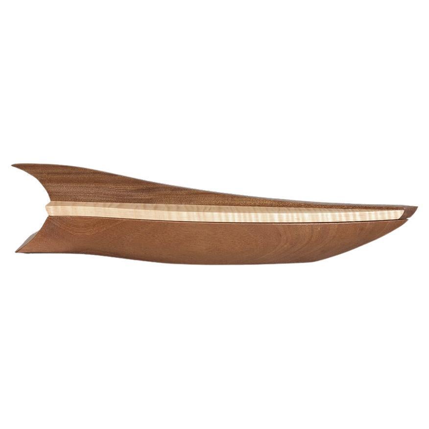 Fin Speed Boat Vessel in Natural Mahogany and Curly Maple by Lee Weitzman For Sale