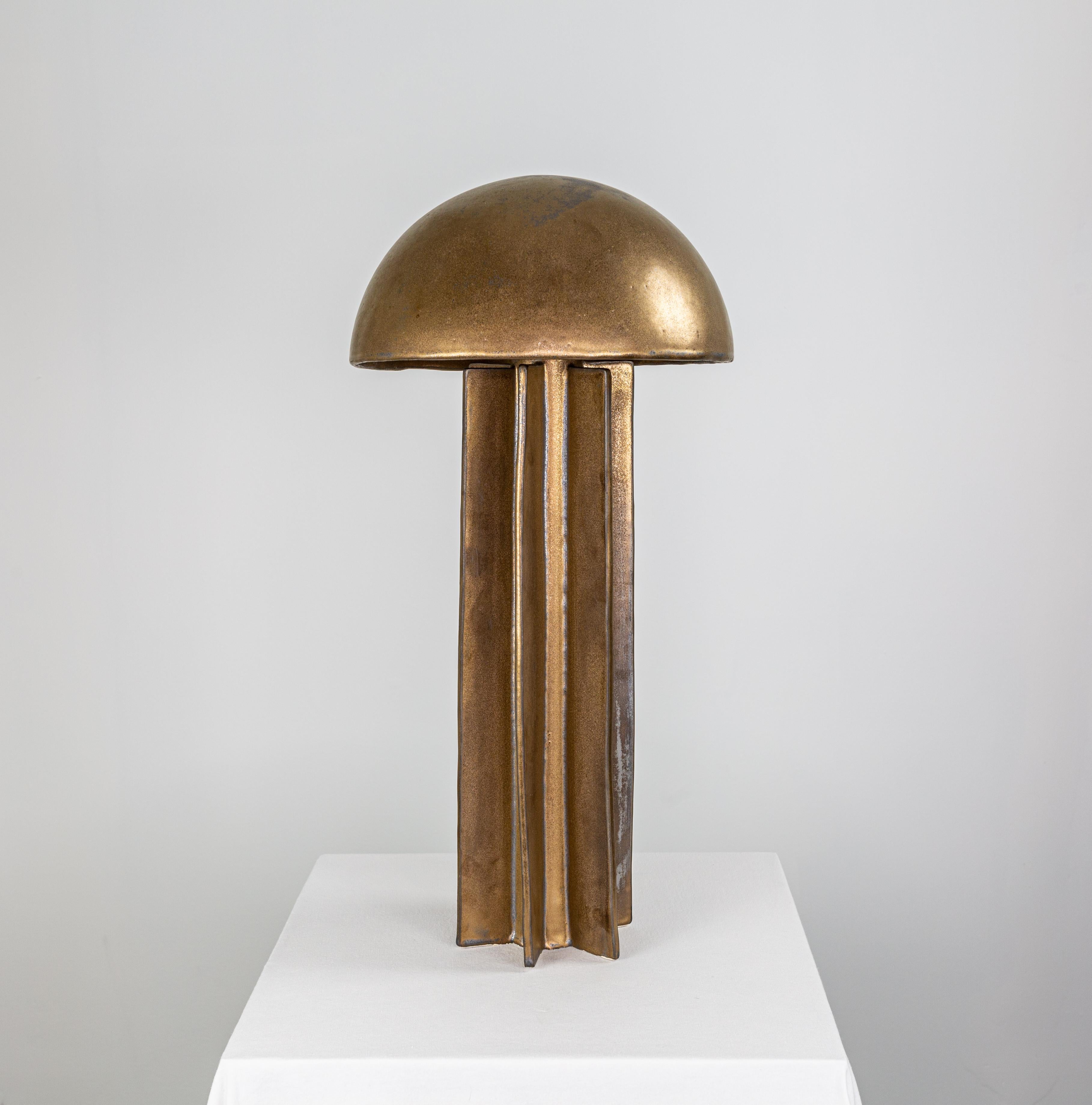 Modern FIN table lamp, gold finish, hanbuilt ceramic dome lamp by Kalin Asenov For Sale