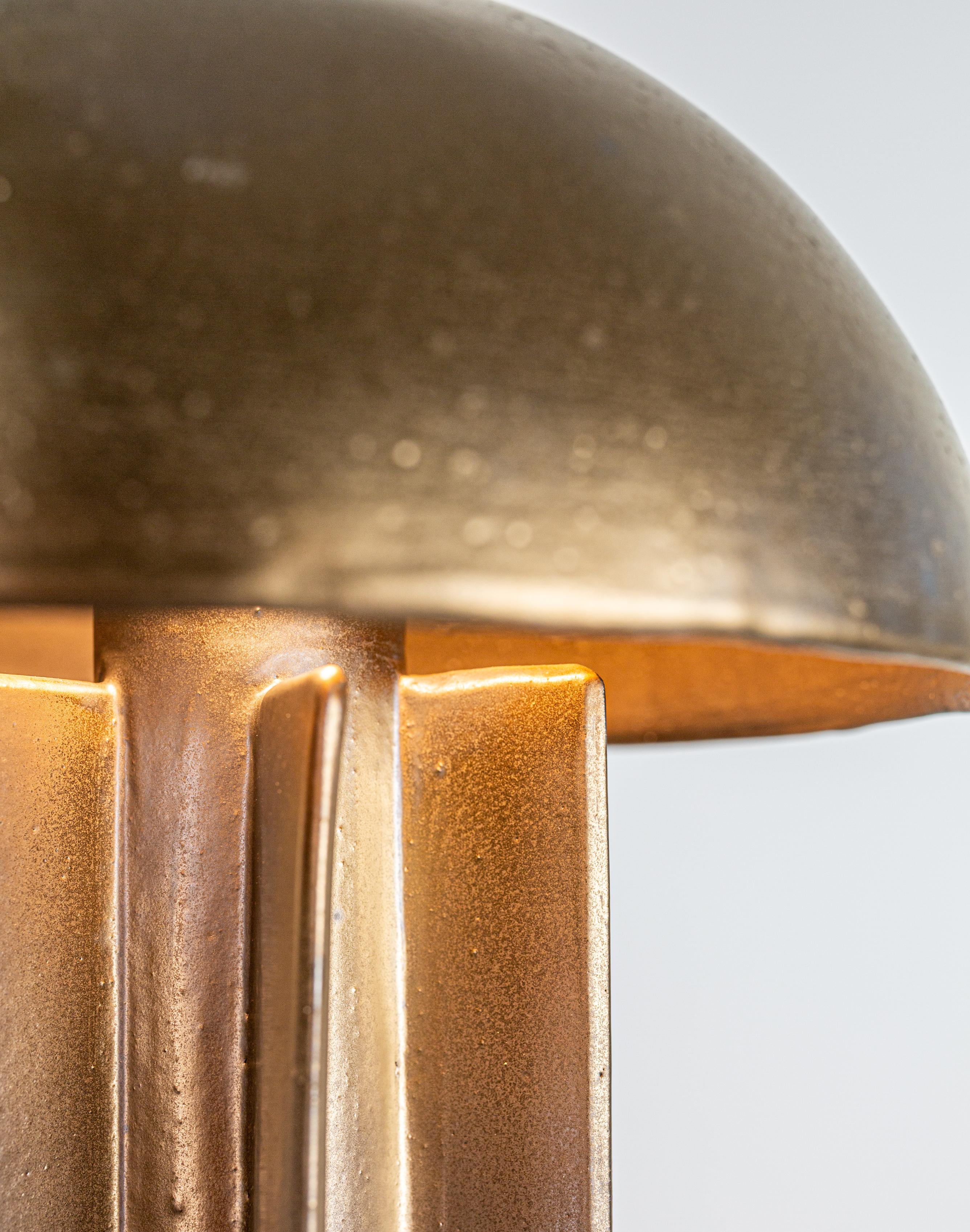 American FIN Dome Ceramic Table Lamp, Gold with Black Highlights Glaze, by Kalin Asenov For Sale