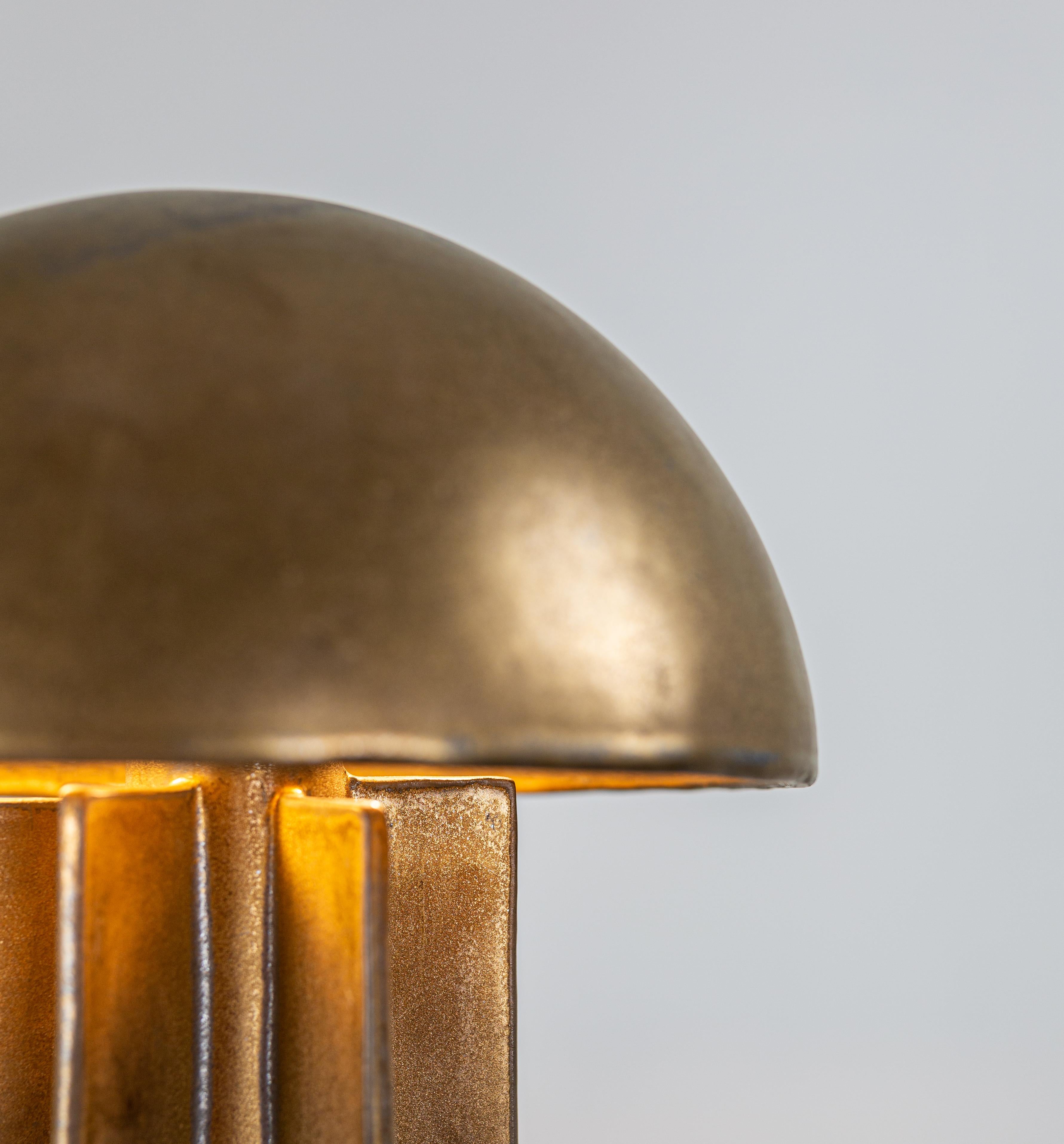 Contemporary FIN table lamp, gold finish, hanbuilt ceramic dome lamp by Kalin Asenov For Sale