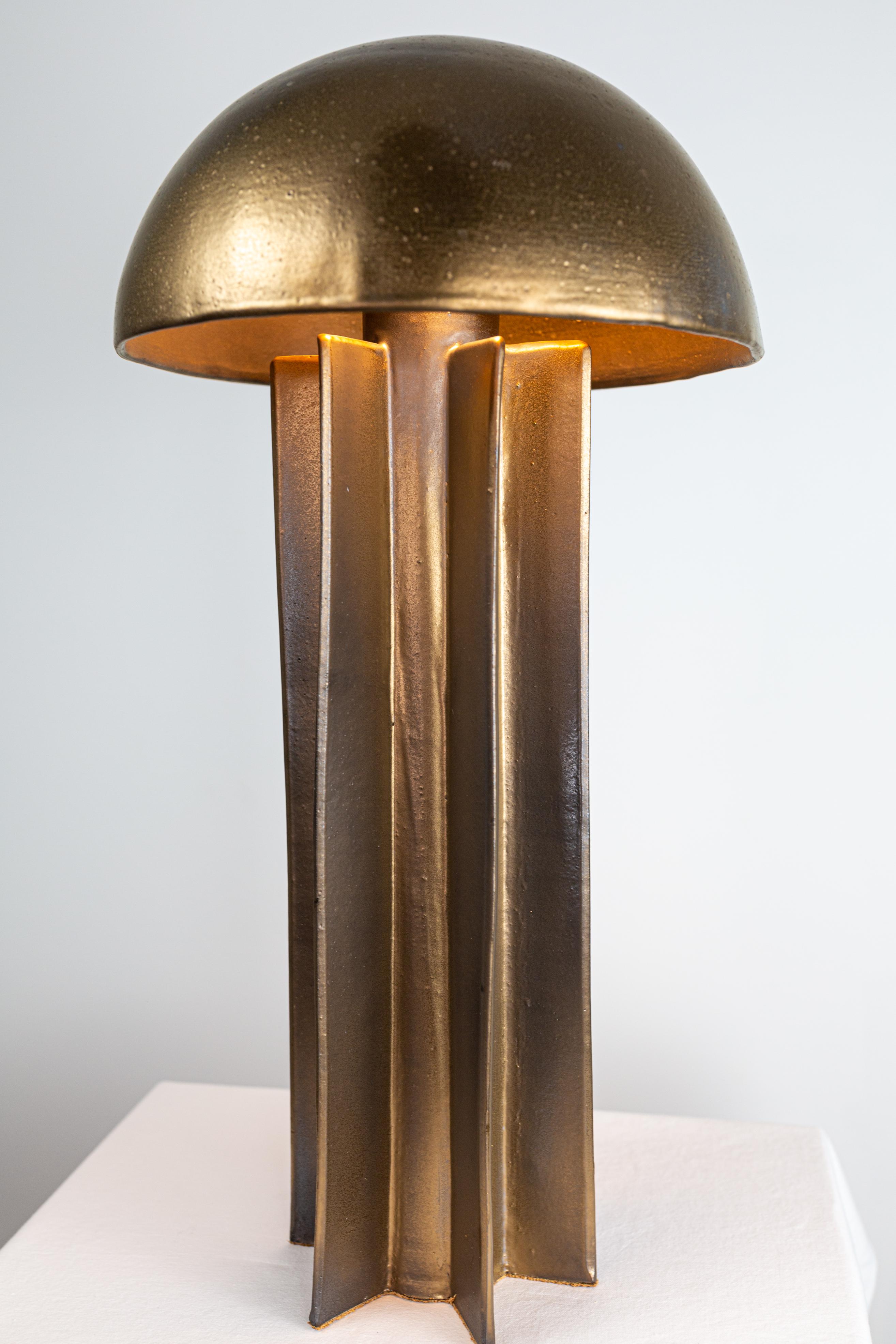 Contemporary FIN Dome Ceramic Table Lamp, Gold with Black Highlights Glaze, by Kalin Asenov For Sale