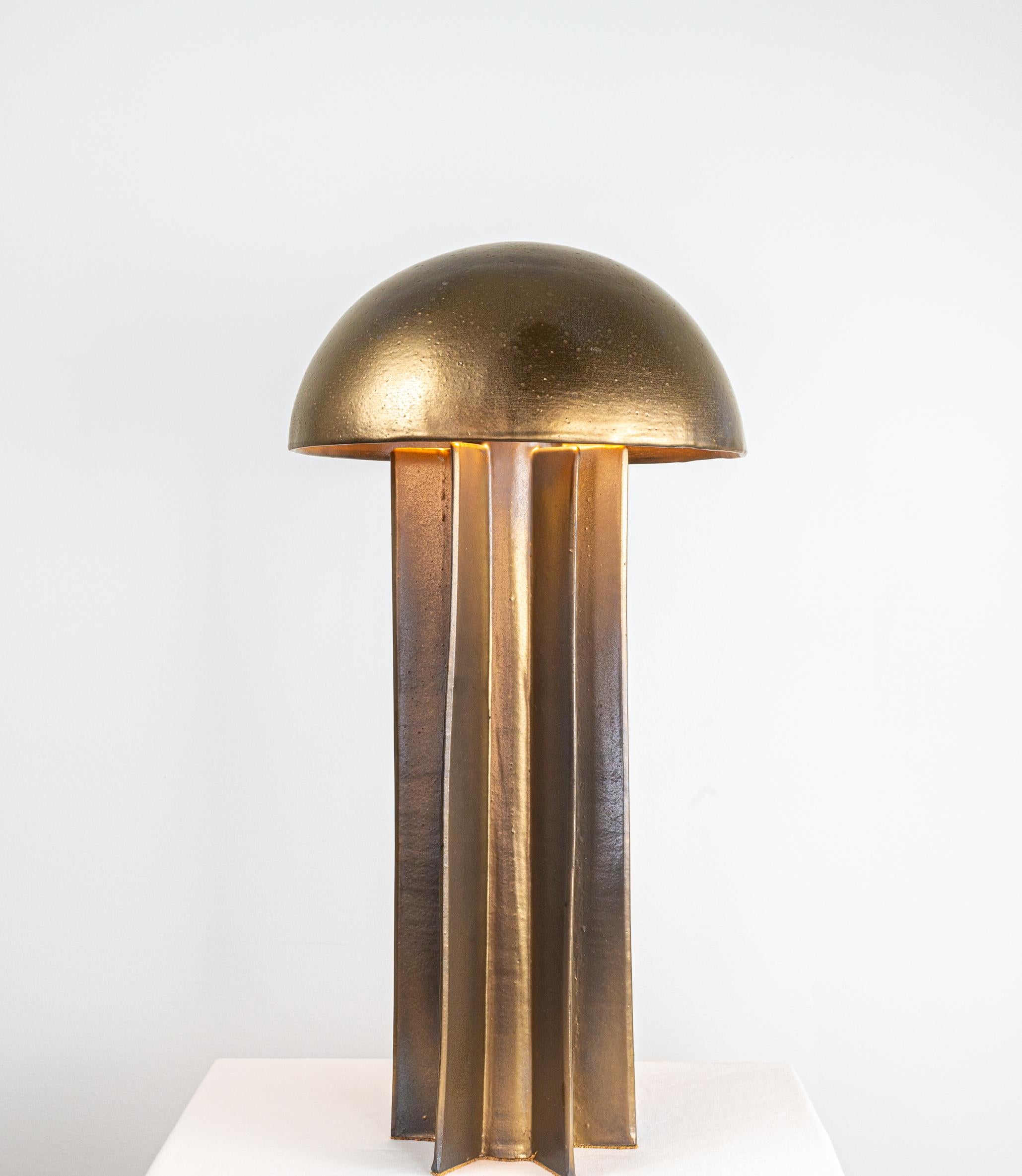FIN Dome Ceramic Table Lamp, Gold with Black Highlights Glaze, by Kalin Asenov For Sale 1
