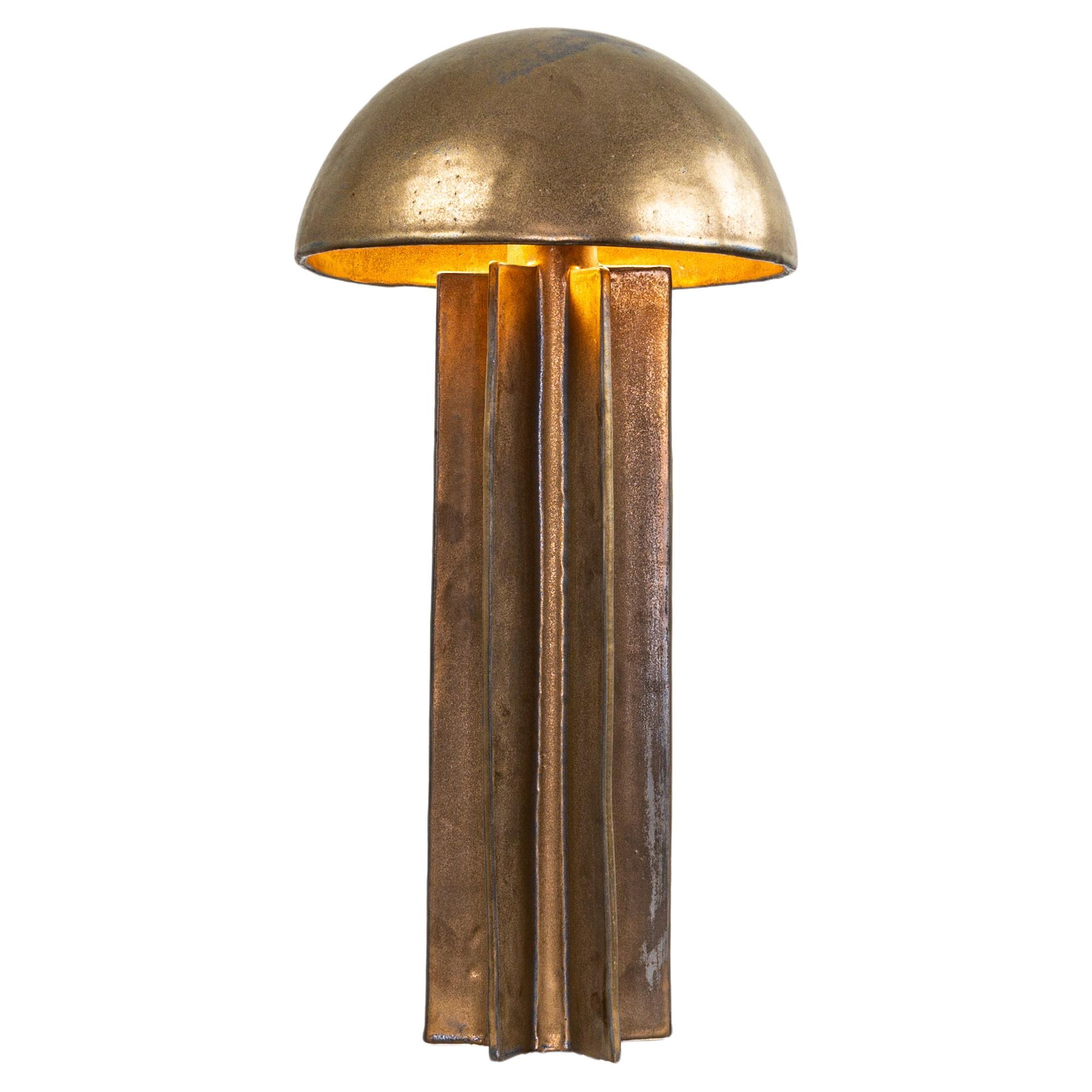 FIN table lamp, gold finish, hanbuilt ceramic dome lamp by Kalin Asenov