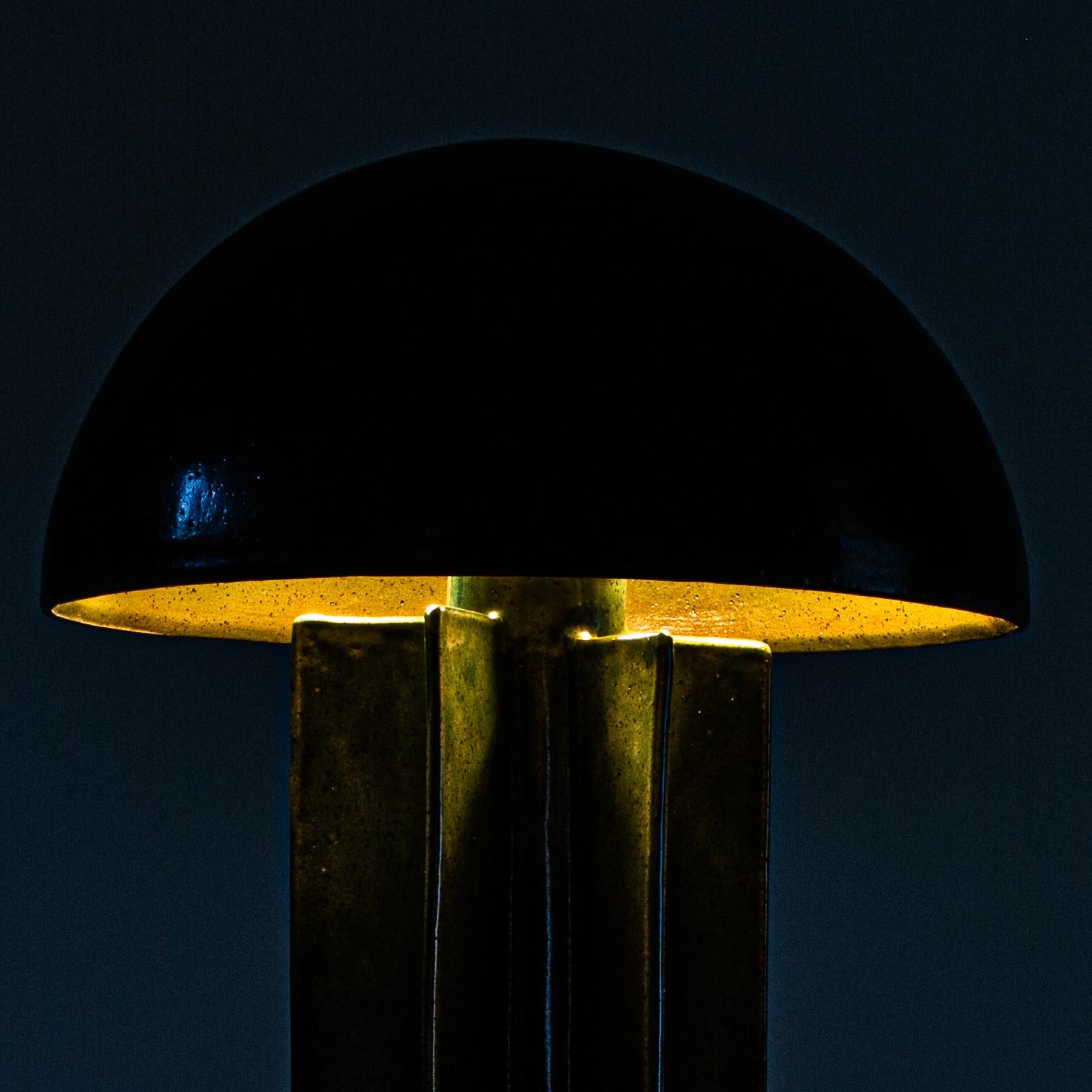 FIN table lamp, Green Glaze Finish, hanbuilt ceramic dome lamp by Kalin Asenov In New Condition For Sale In Savannah, GA
