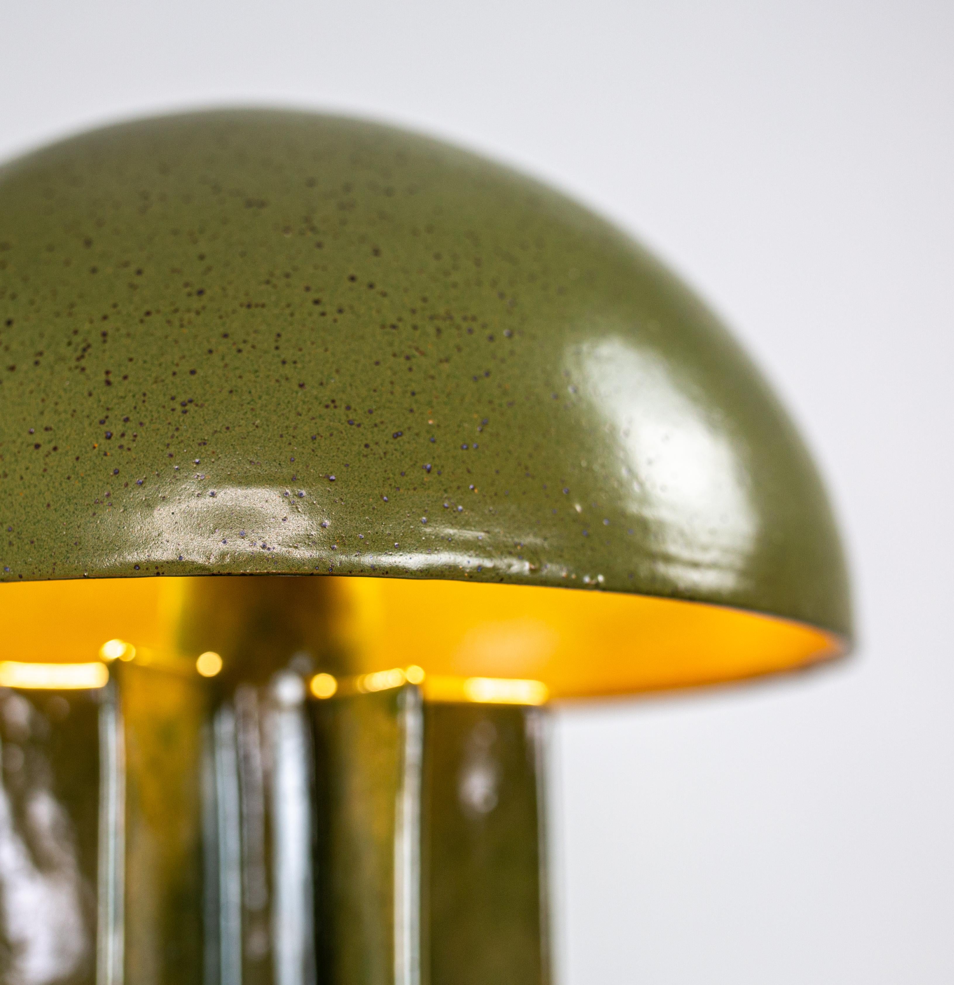 Contemporary FIN table lamp, Green Glaze Finish, hanbuilt ceramic dome lamp by Kalin Asenov For Sale
