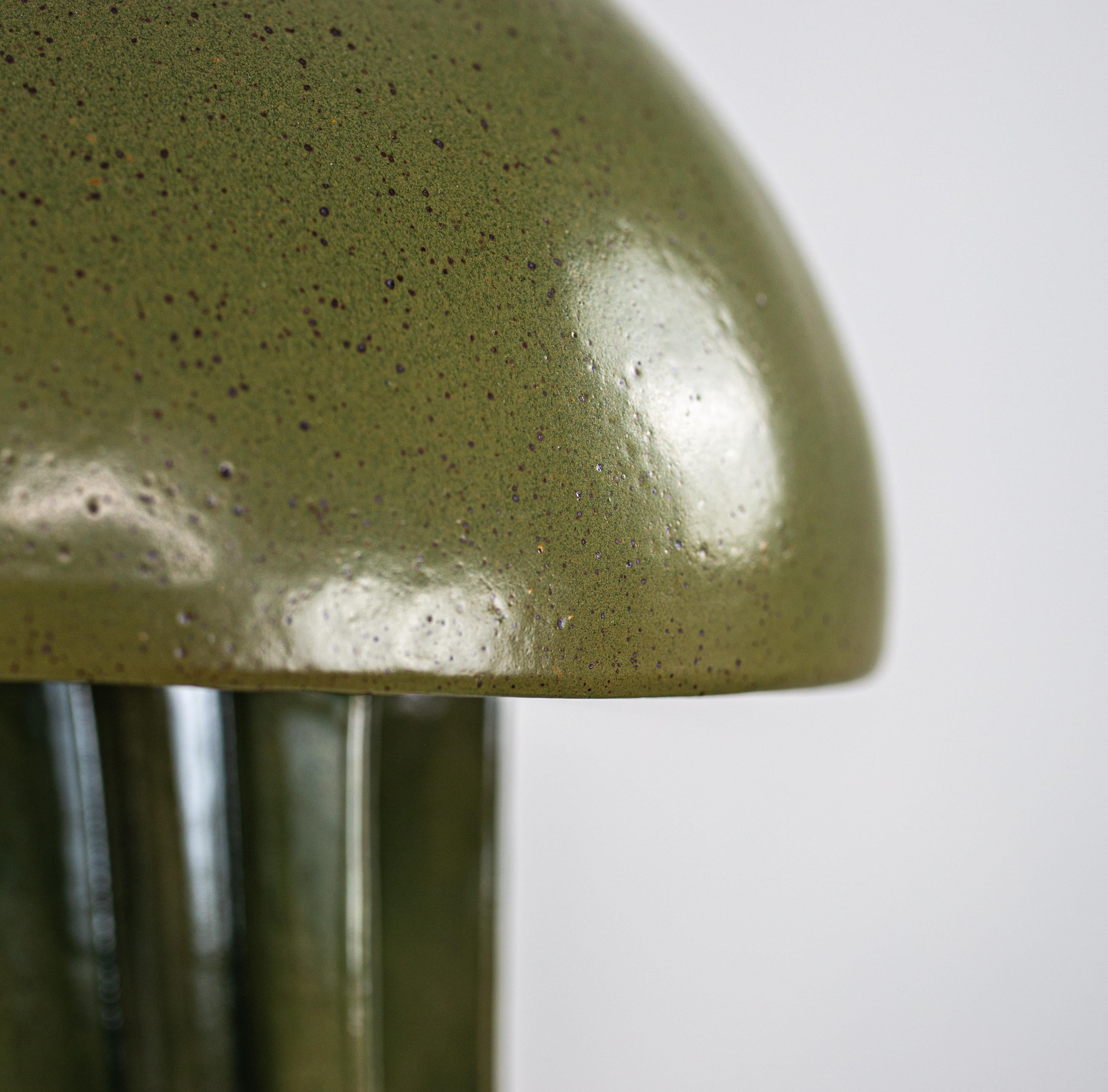 Ceramic FIN table lamp, Green Glaze Finish, hanbuilt ceramic dome lamp by Kalin Asenov For Sale