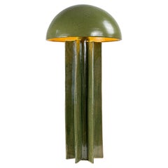 FIN Dome Ceramic Table Lamp, Hand Built, Green Matt Glaze, by Kalin Asenov