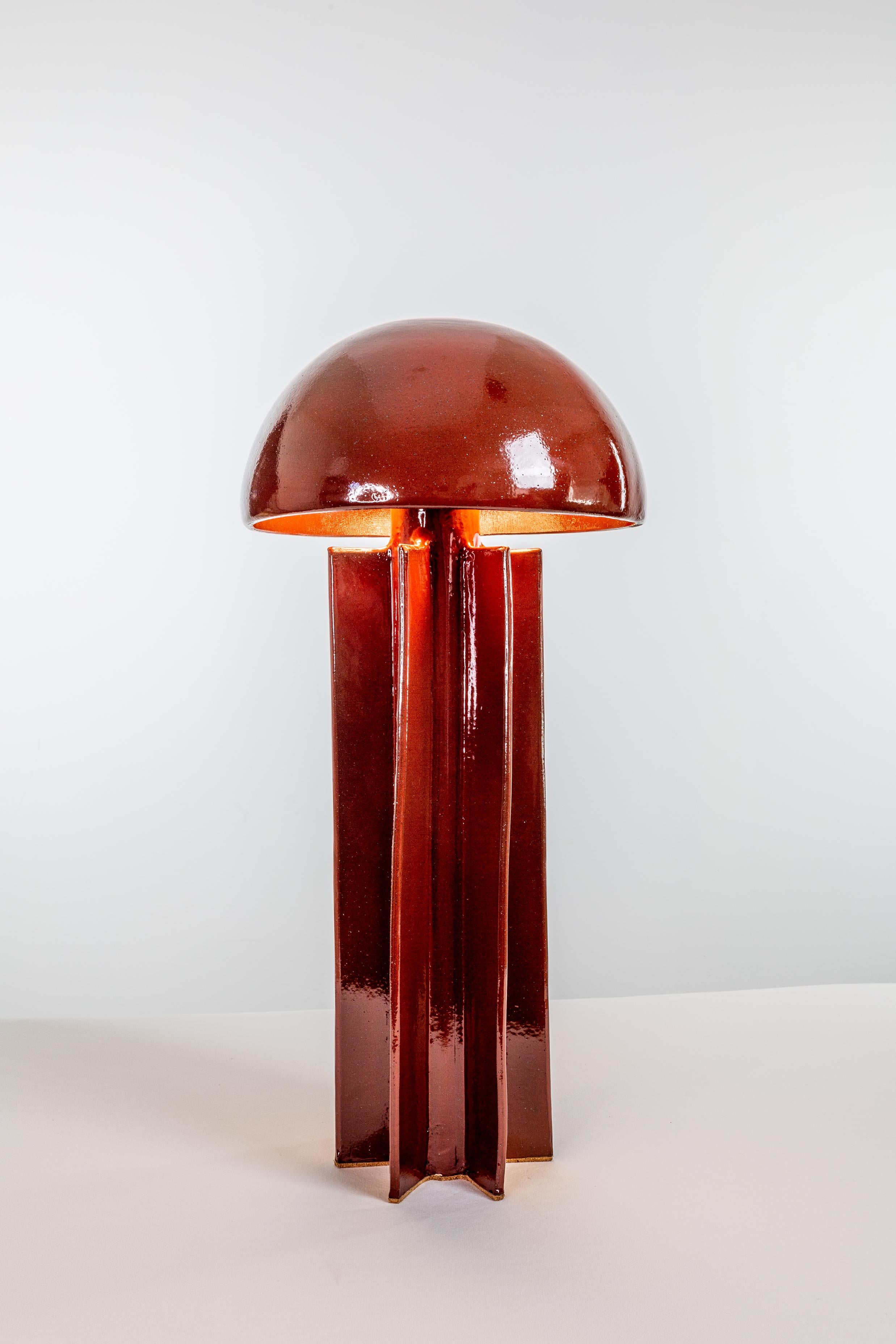 Lampe de table FIN, Oxblood Lustre, lampe dôme en céramique fabriquée à la main par Kalin Asenov en vente 3