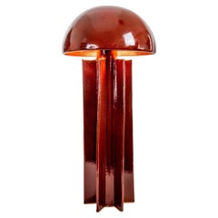 FIN table lamp, oxblood red glaze, hand built ceramic dome lamp by Kalin Asenov