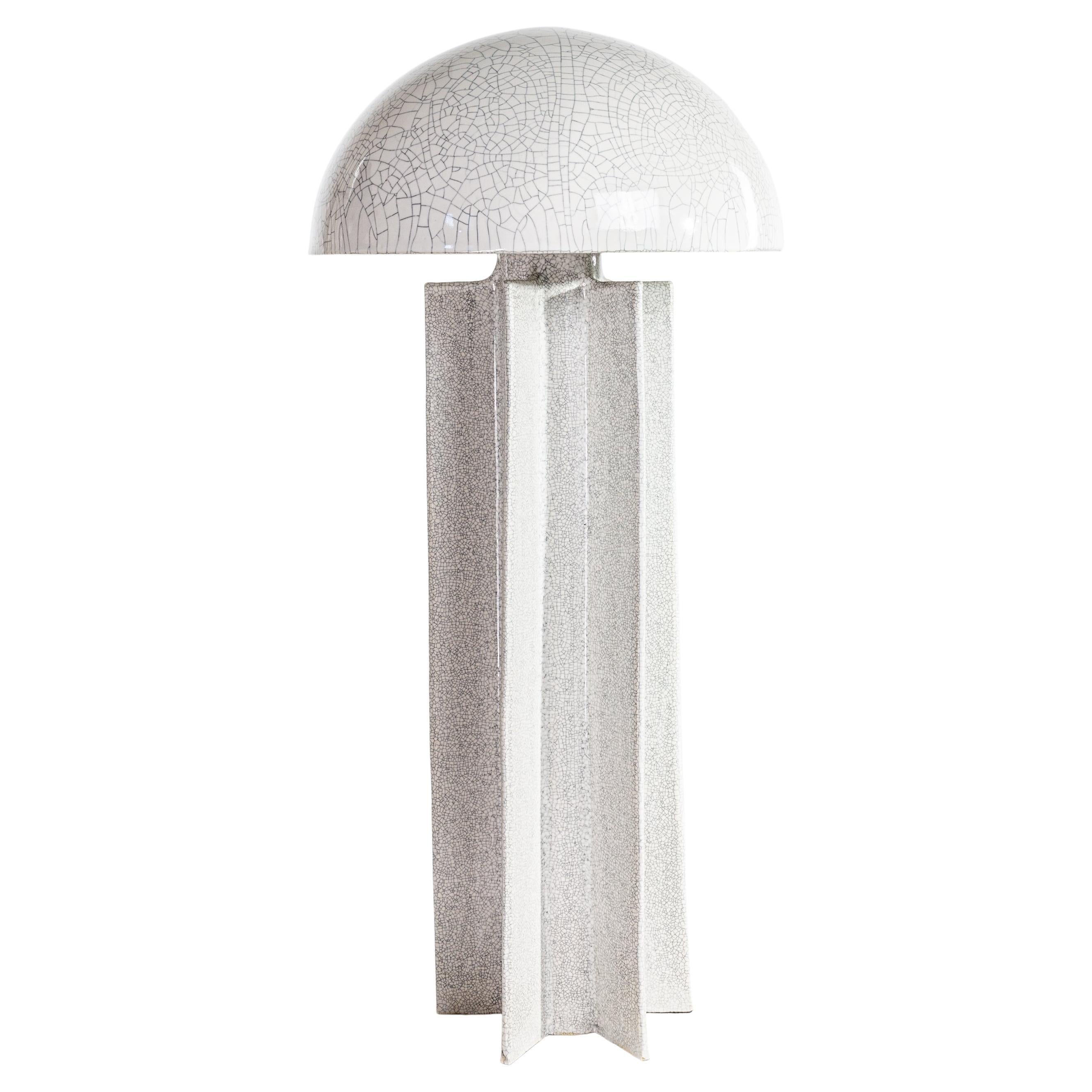 FIN table lamp, white crackle glaze, hand built ceramic dome lamp, Kalin Asenov
