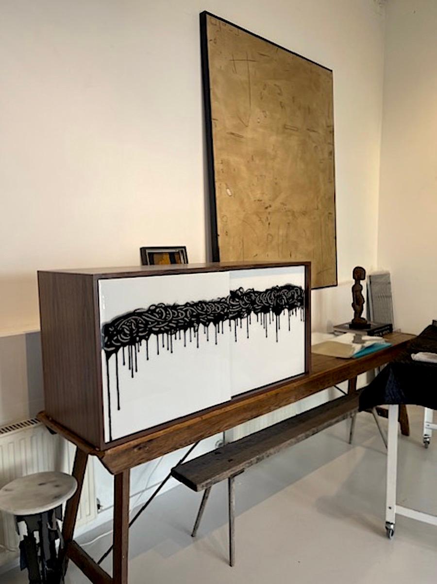 Canadian Finage Art Cabinet by Morgan Clayhall — Walnut, Sliding Doors, In Stock. For Sale