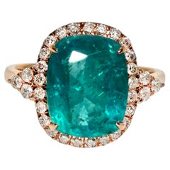 *Final Call* IGI 14K 5.48 Ct Natural Paraiba Emerald&Diamonds Engagement Ring
