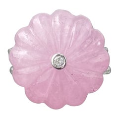 Certified 18K White Gold Carved Morganite 
Diamond Cocktail Ring