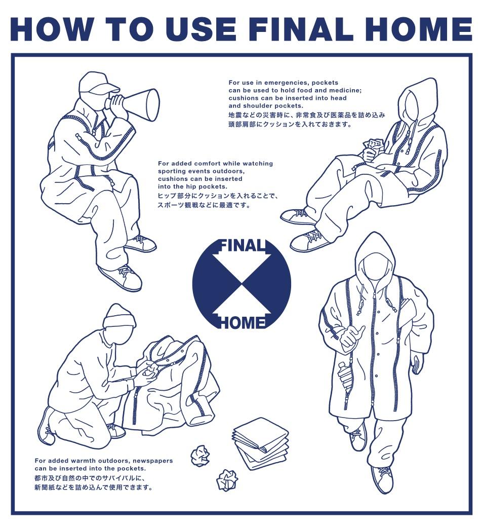 FINAL HOME est un projet lancé par le designer japonais Kosuke Tsumara en 1992, dans le but ultime de rendre ses vestes en nylon aussi individuelles et uniques que leur propriétaire. La marque est désormais détenue par Issey Miyake, mais les pièces