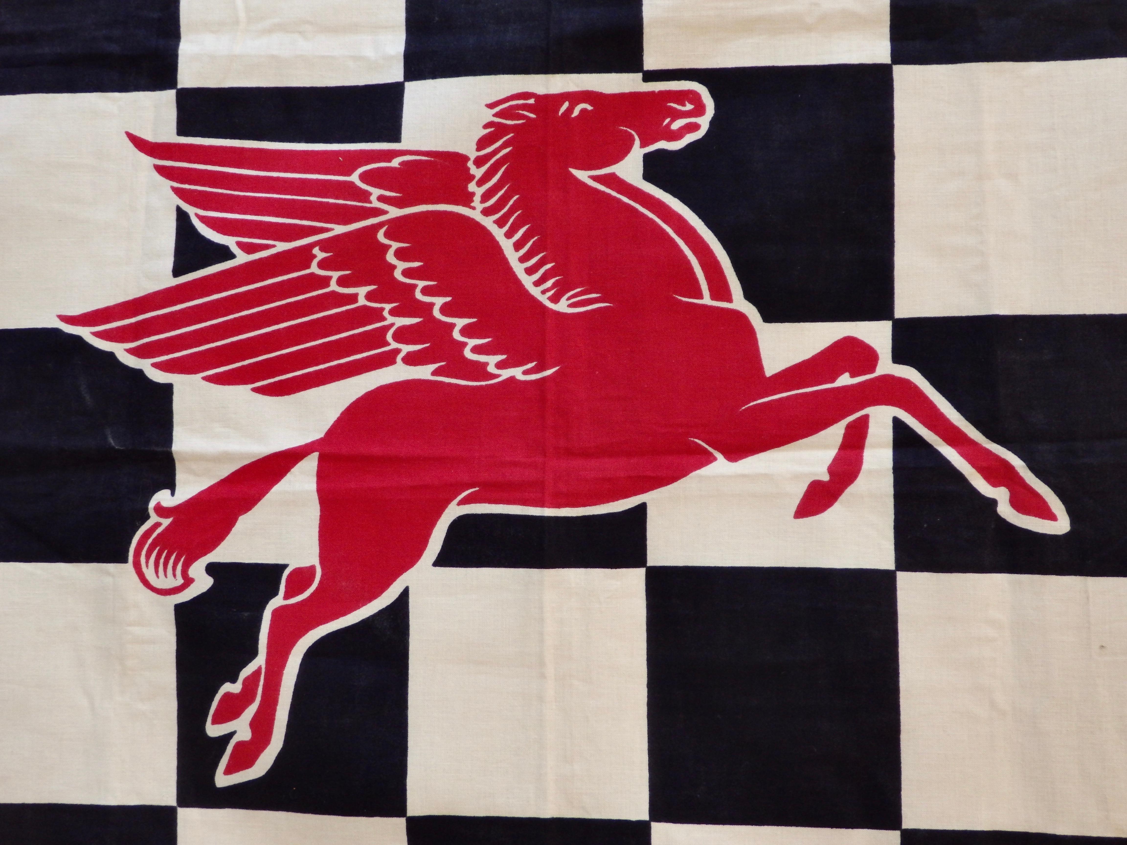 Final Lap Winners Circle Checkered Flag with Mobiloil Pegasus Logo Garage Art 3