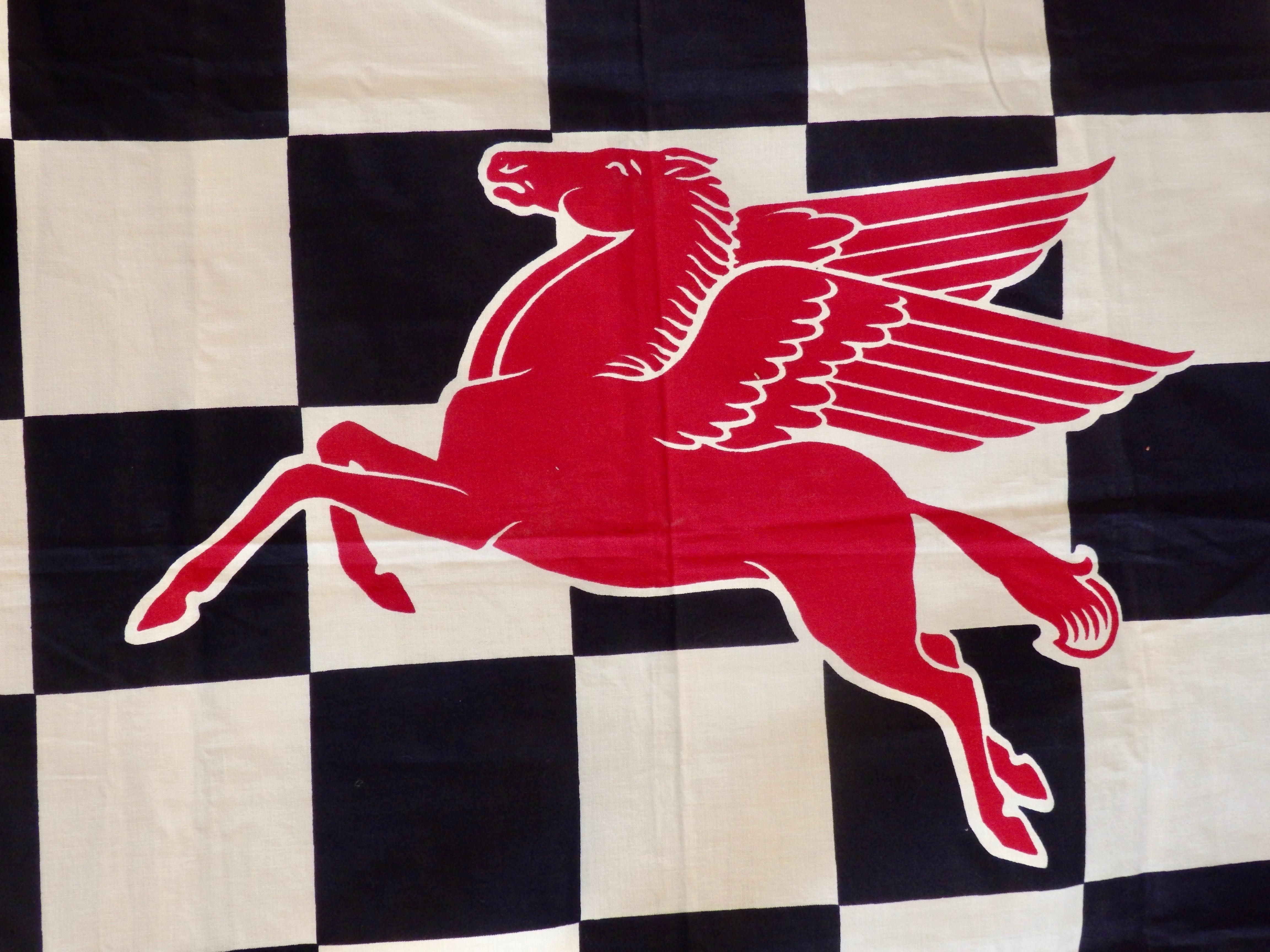 American Final Lap Winners Circle Checkered Flag with Mobiloil Pegasus Logo Garage Art