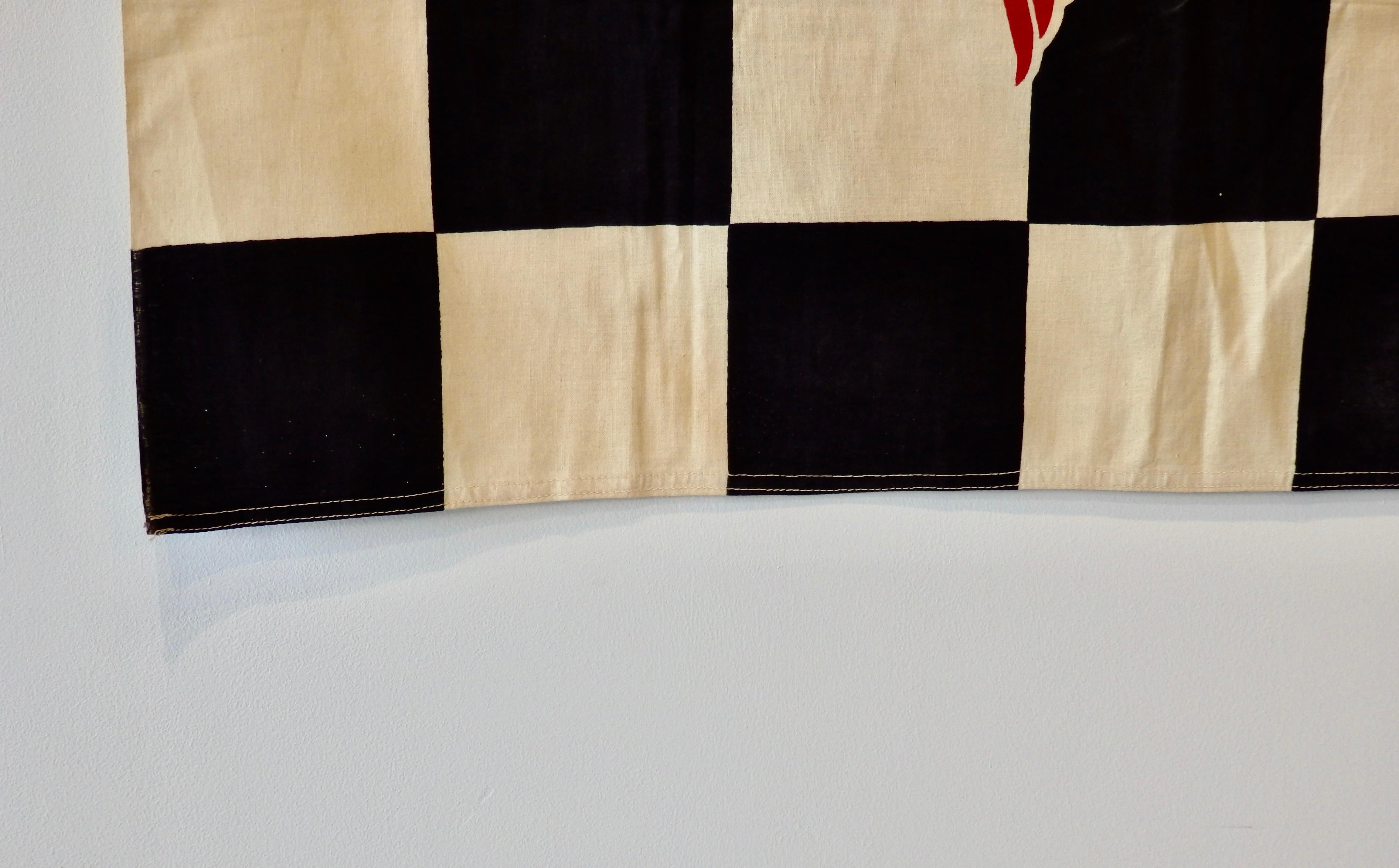 Cotton Final Lap Winners Circle Checkered Flag with Mobiloil Pegasus Logo Garage Art