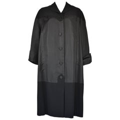 Final SALE 1950's Pierre Balmain Haute Couture Black Satin and Wool Swing Coat