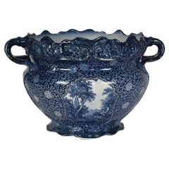 FINAL SALE Antique Delft Blue Large Flowerpot / Jardinière with Dutch Print