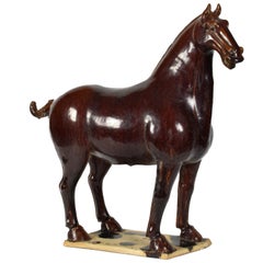 FINAL SALE Terracotta Tang Horse Sculpture in a Dark Brown Glaze