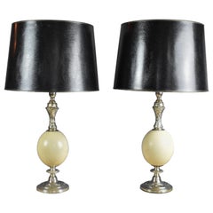 FINAL SALE Vintage French Silver Plate and Ostrich Egg Table Lamps