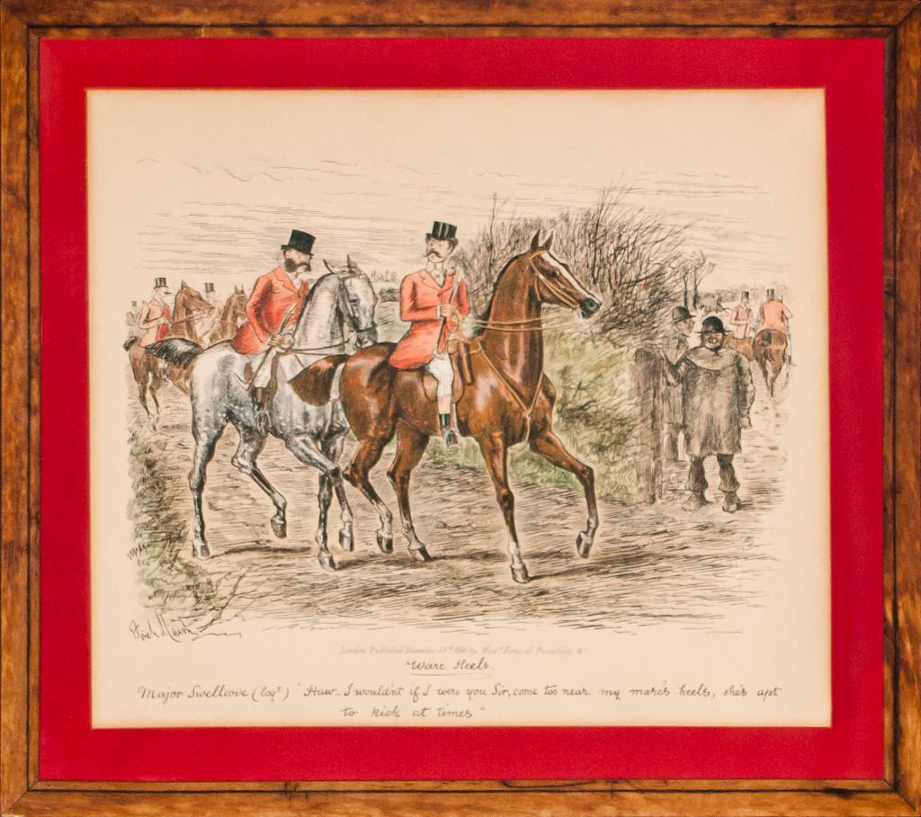 Hand-colour foxhunt scene by Finch Mason (1850-1915) signed (LL) & published by Fores of Piccadilly London in 1866

Art Sz: 13"H x 15"W

Frame Sz: 16 1/2"H x 18 3/4"W