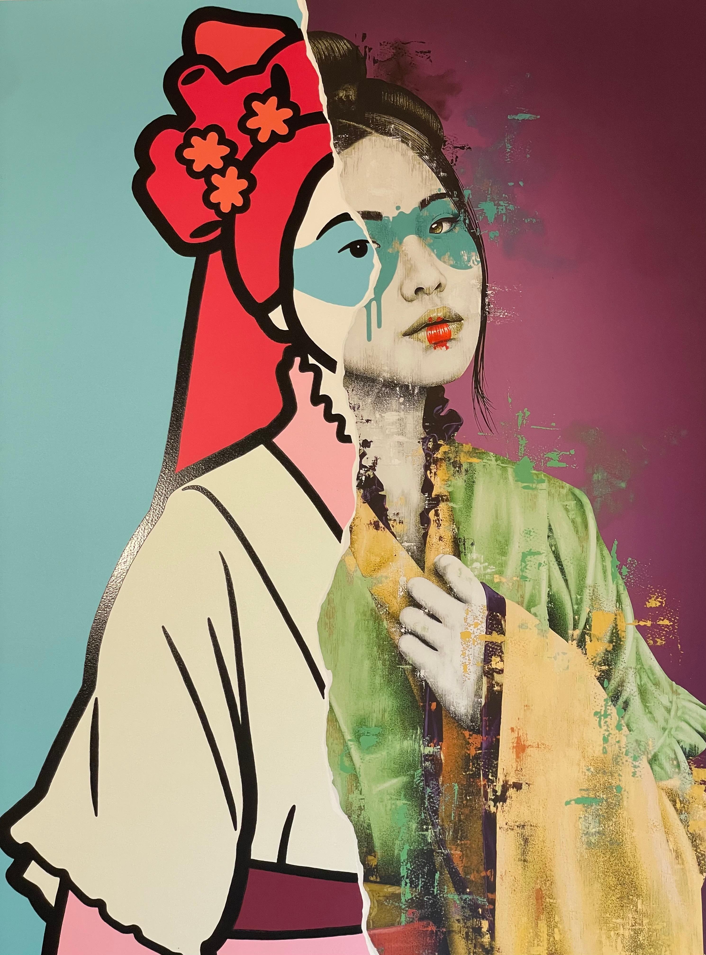 Fin DAC Quansho Redux Screenprint Edition of only 2 Signed and Numbered Street  - Beige Print by FinDac 