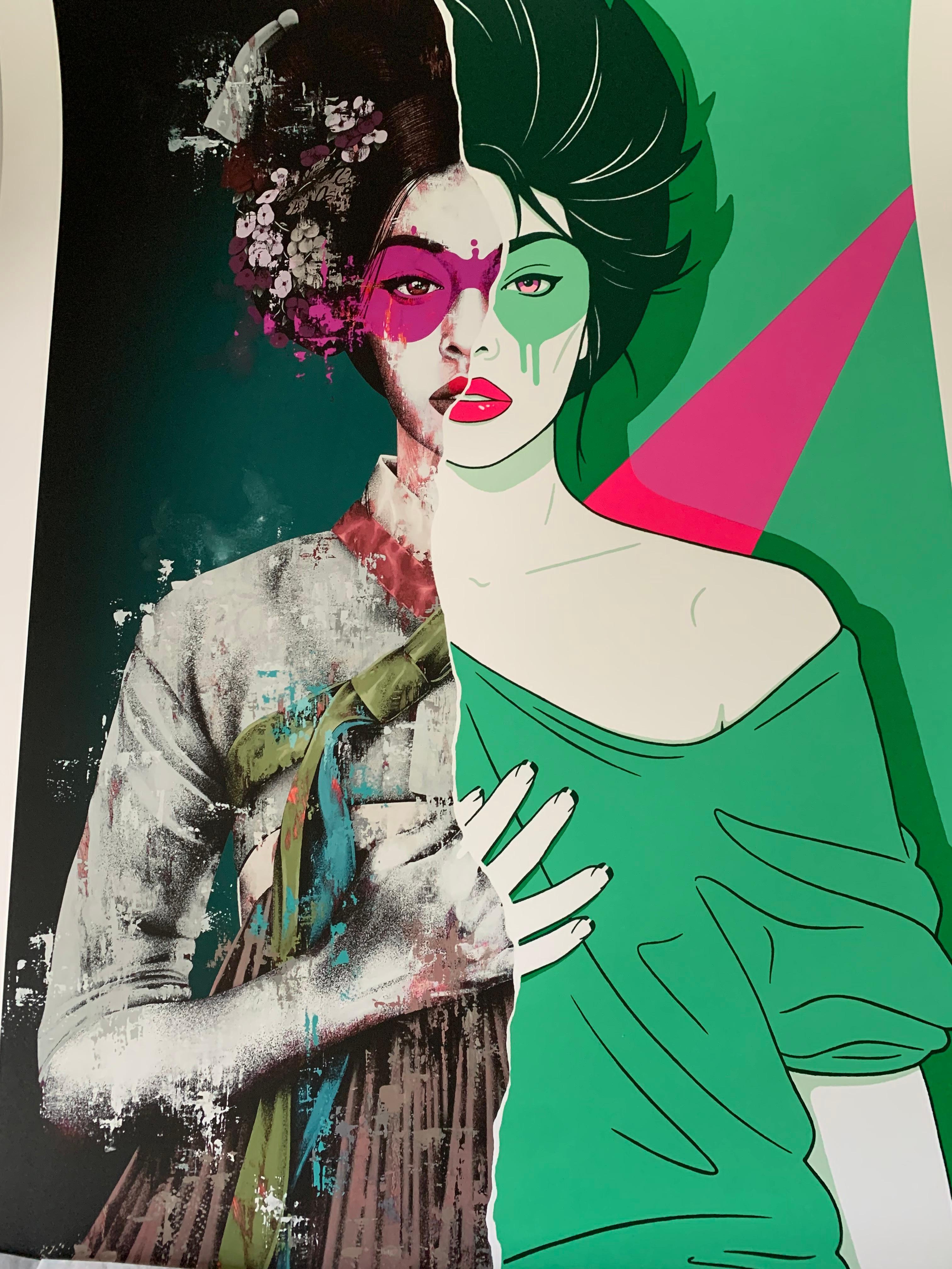 FinDac Portrait Print - Ode to Patrick Nagel Sonyeo Screenprint Signed Numbered and Embossed