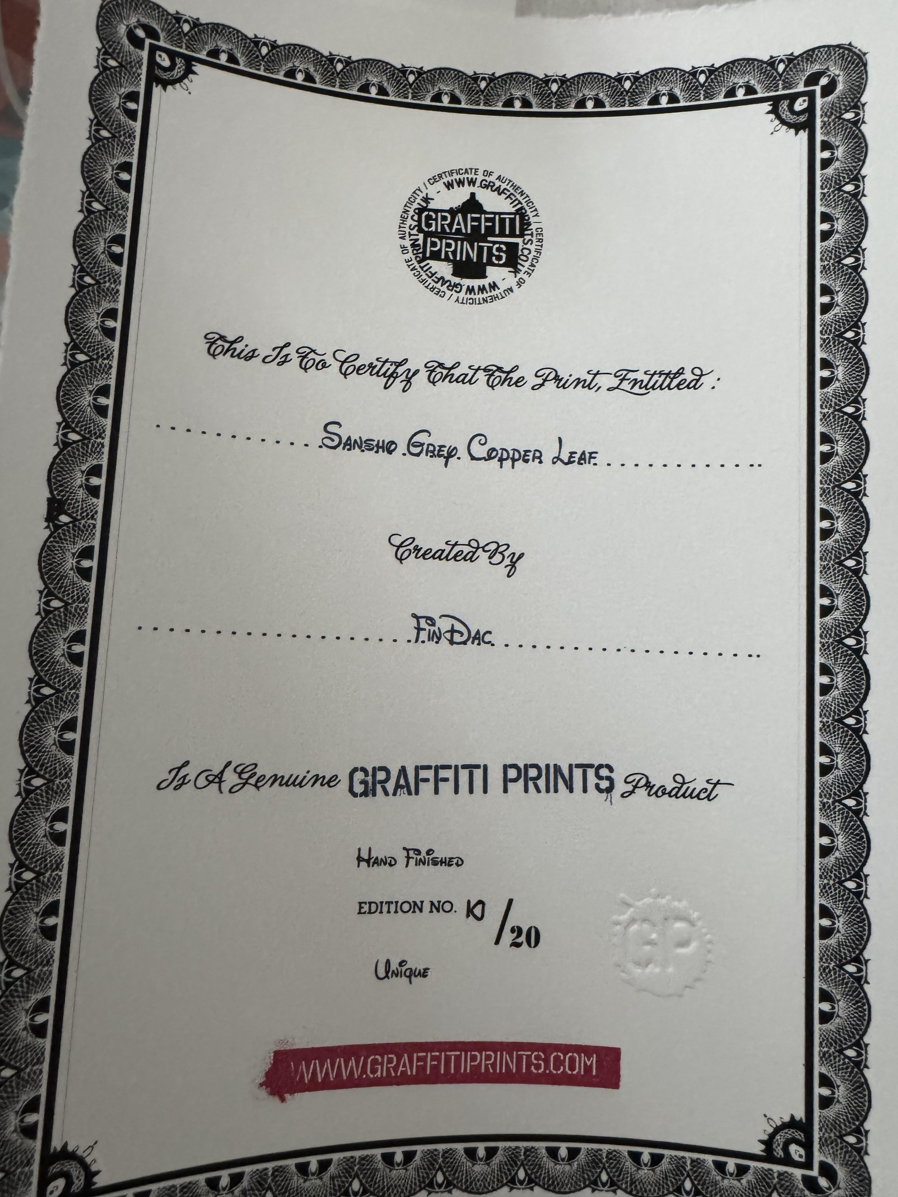 Sansho (Grey & Copper Leaf) 23 Colour Screen Print On 330 Gsm somerset Paper For Sale 2