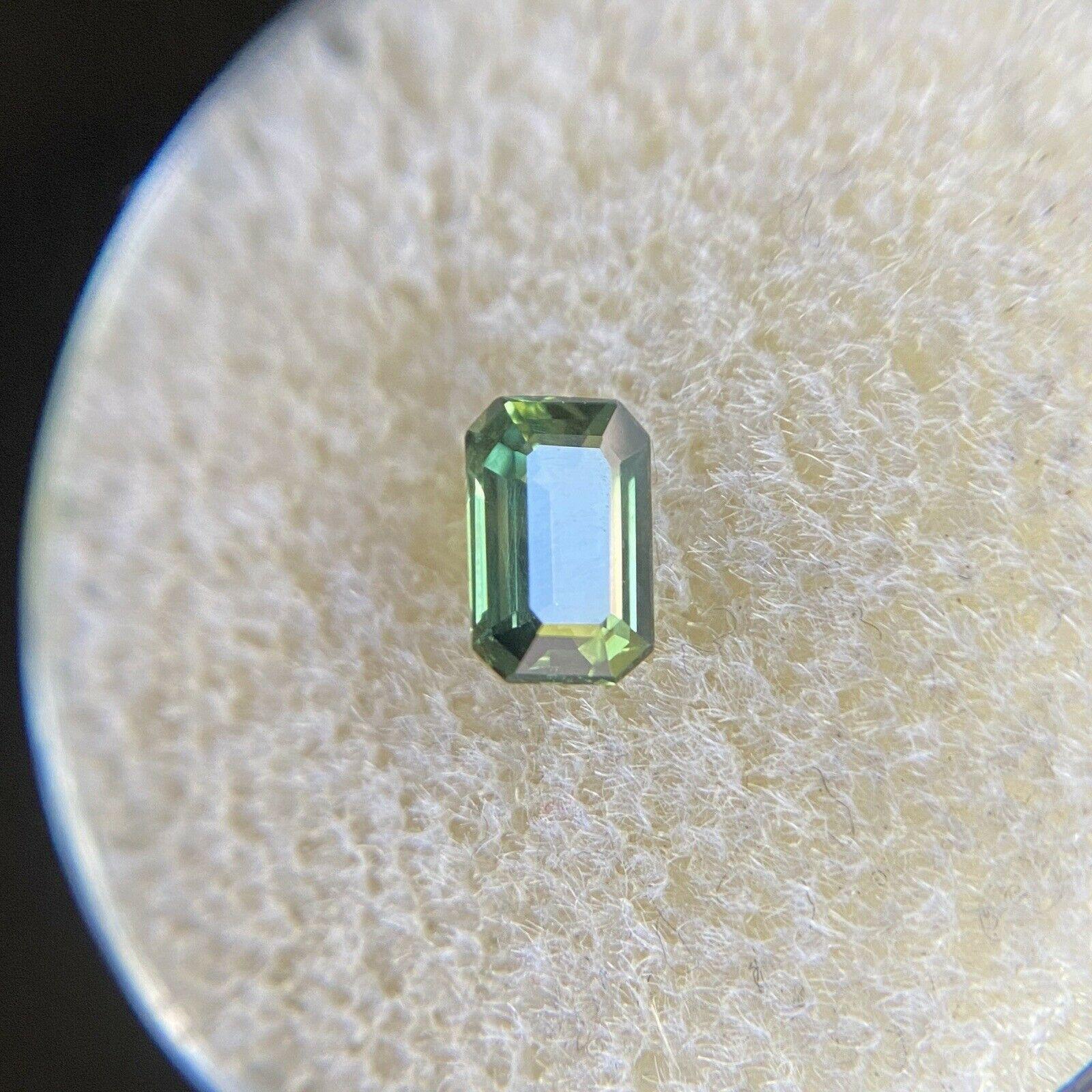 Women's or Men's Fine 0.57ct Green Untreated Australian Sapphire Emerald Cut Loose Gem
