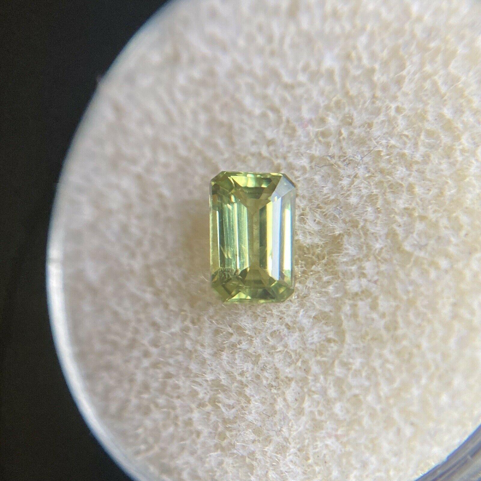 Women's or Men's Fine 0.80ct Green Yellow Untreated Australian Sapphire Emerald Cut Gem For Sale