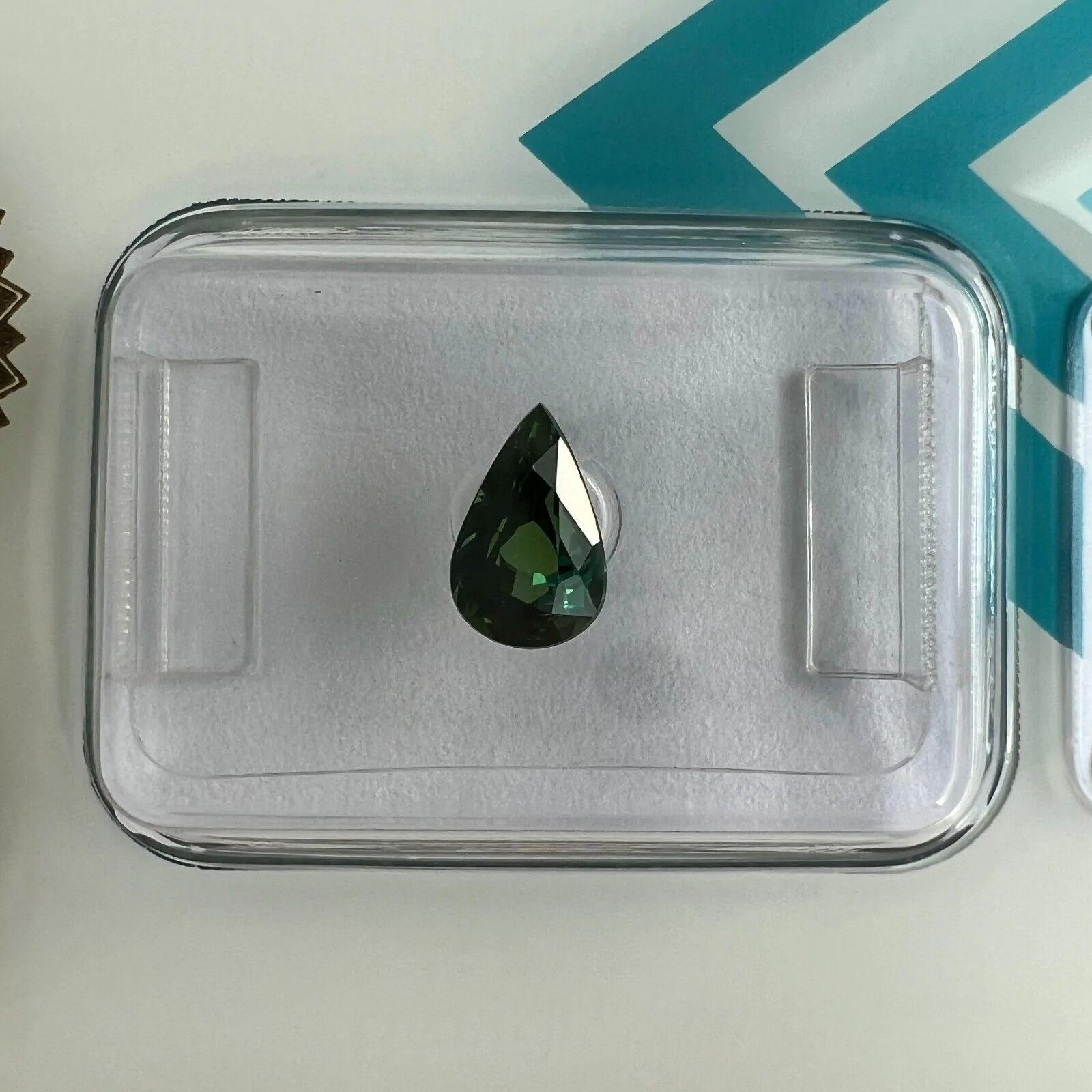 Pear Cut Fine 1.00ct Deep Blue Green Untreated Sapphire Pear Teardrop Cut IGI Certified For Sale