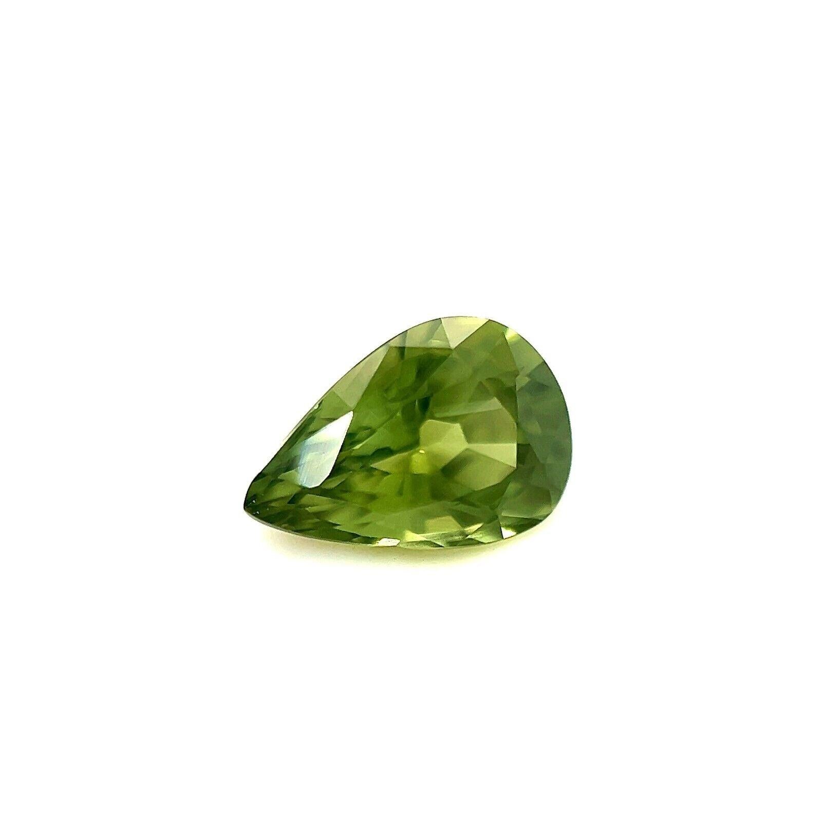 Fine 1.03ct Natural Green Sapphire Pear Teardrop Cut Loose Gem 7.4x5mm

Fine Natural Green Australian Sapphire Pear Cut Gemstone.
1.03 Carat with a beautiful and unique lime green colour and very good clarity, Also has an excellent pear cut and