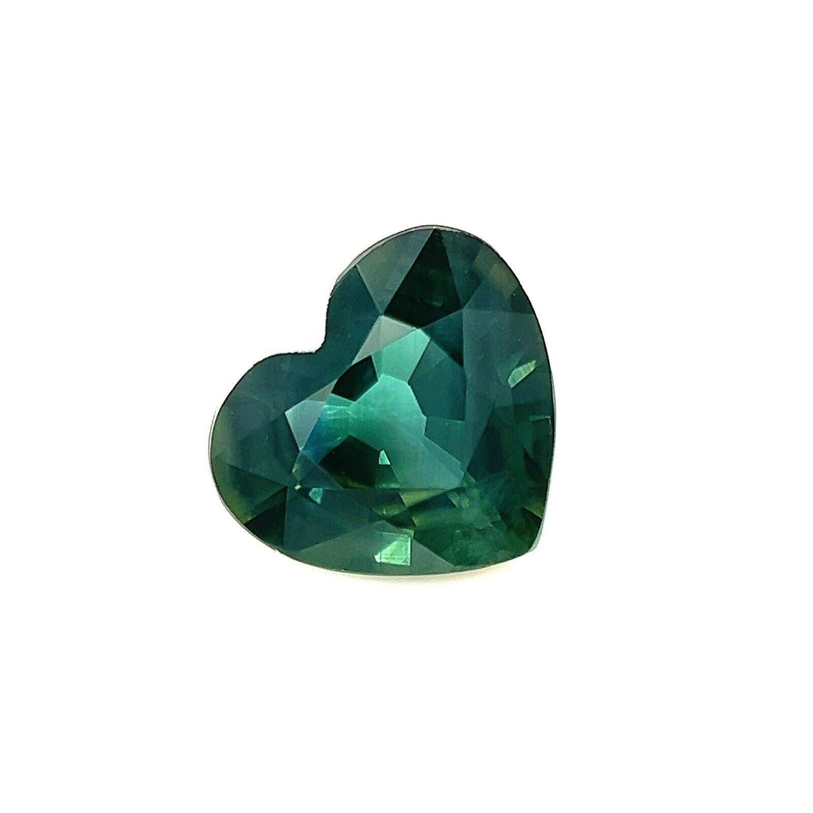 Fine 1.04ct Australian Deep Green Blue Sapphire Heart Cut Rare Gem 7x6.2mm

Natural Green Blue Australian Sapphire Gem.
1.04 Carat with a beautiful deep green blue colour. Has very good clarity, a very clean stone with only some small natural